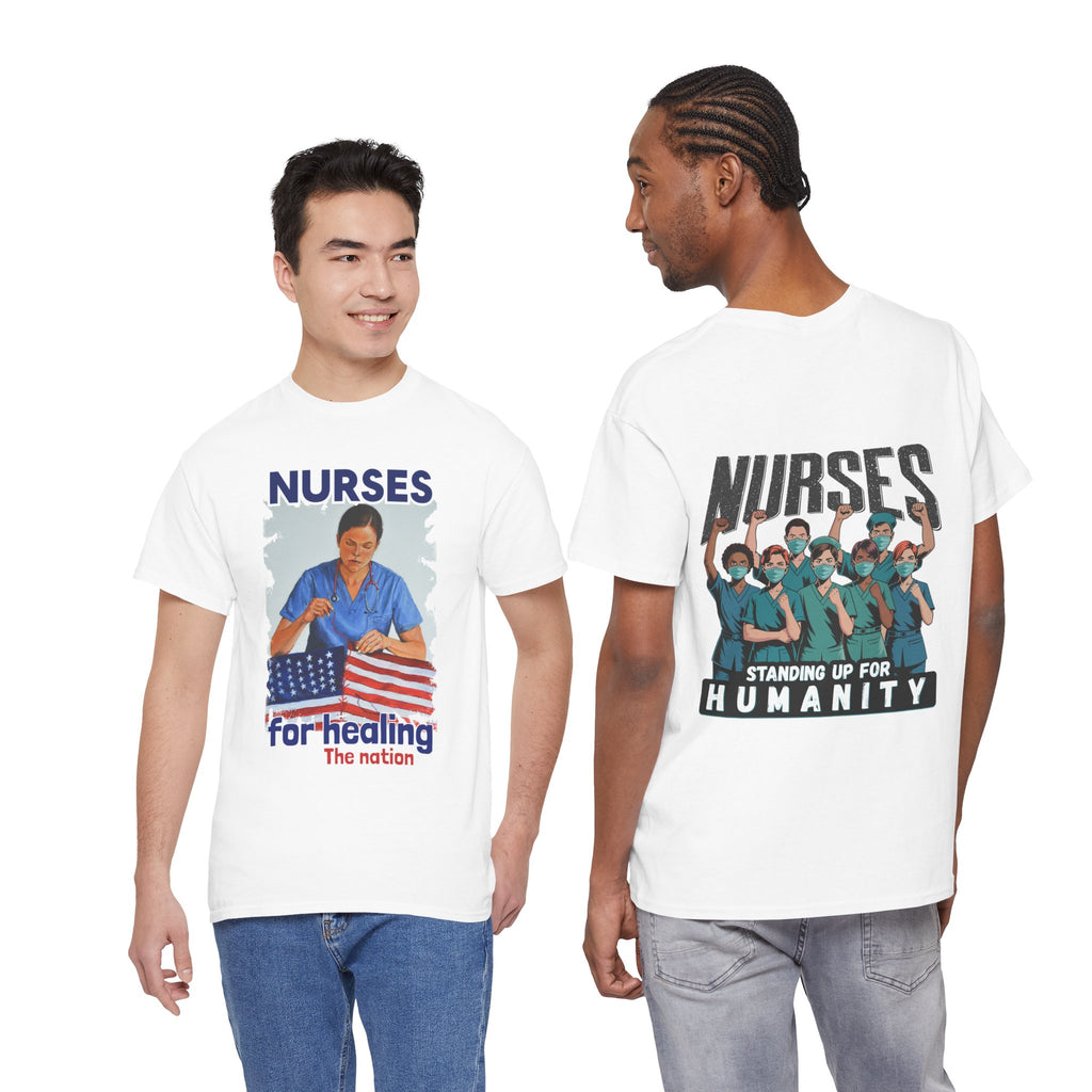 Unisex Medium fabric Cotton Tee - Nurses For Healing The Nation (front) - Nurses Standing Up For Humanity (back) - 100% cotton - NFH-T-G5000