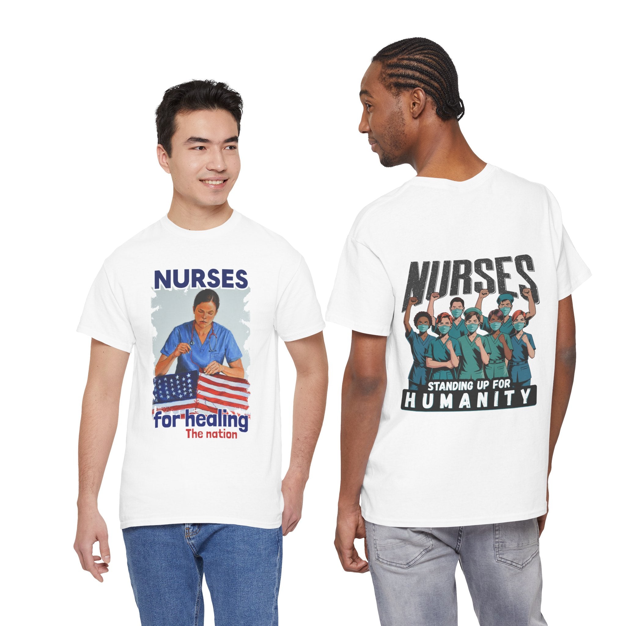 Unisex Medium fabric Cotton Tee - Nurses For Healing The Nation (front) - Nurses Standing Up For Humanity (back) - 100% cotton - NFH-T-G5000