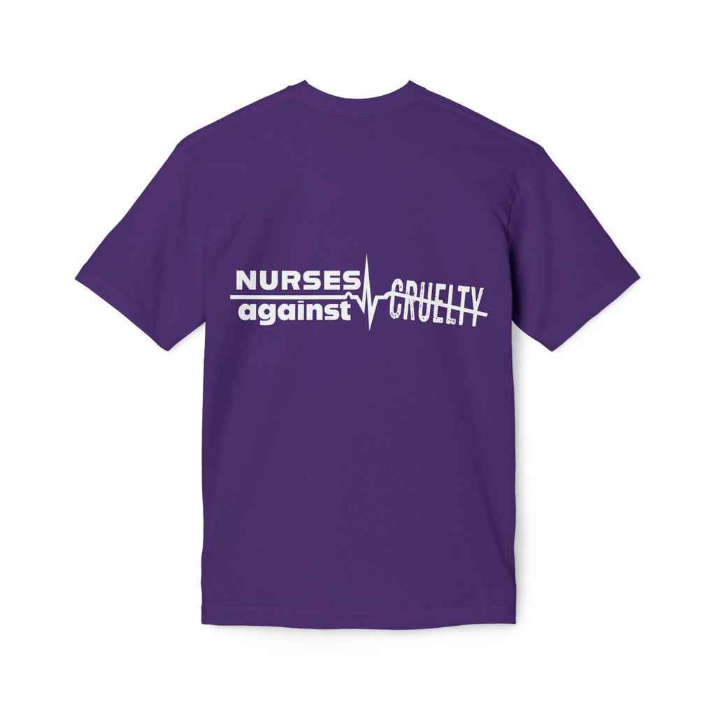 Unisex Midweight T-shirt, Nurses Against Fascism (front) - Nurses Against Cruelty (back) - 100% Polyster - NAF-T-BS5040