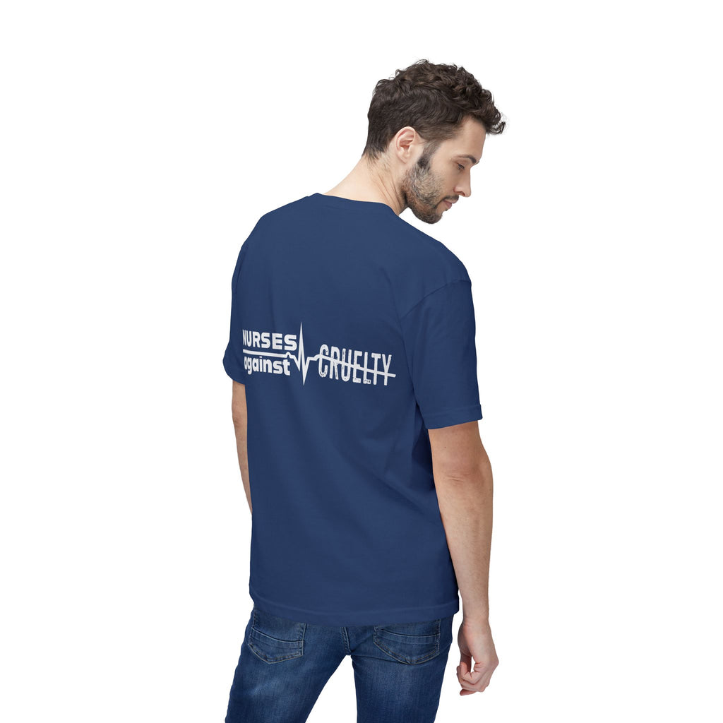 Unisex Midweight T-shirt, Nurses Against Fascism (front) - Nurses Against Cruelty (back) - 100% Polyster - NAF-T-BS5040