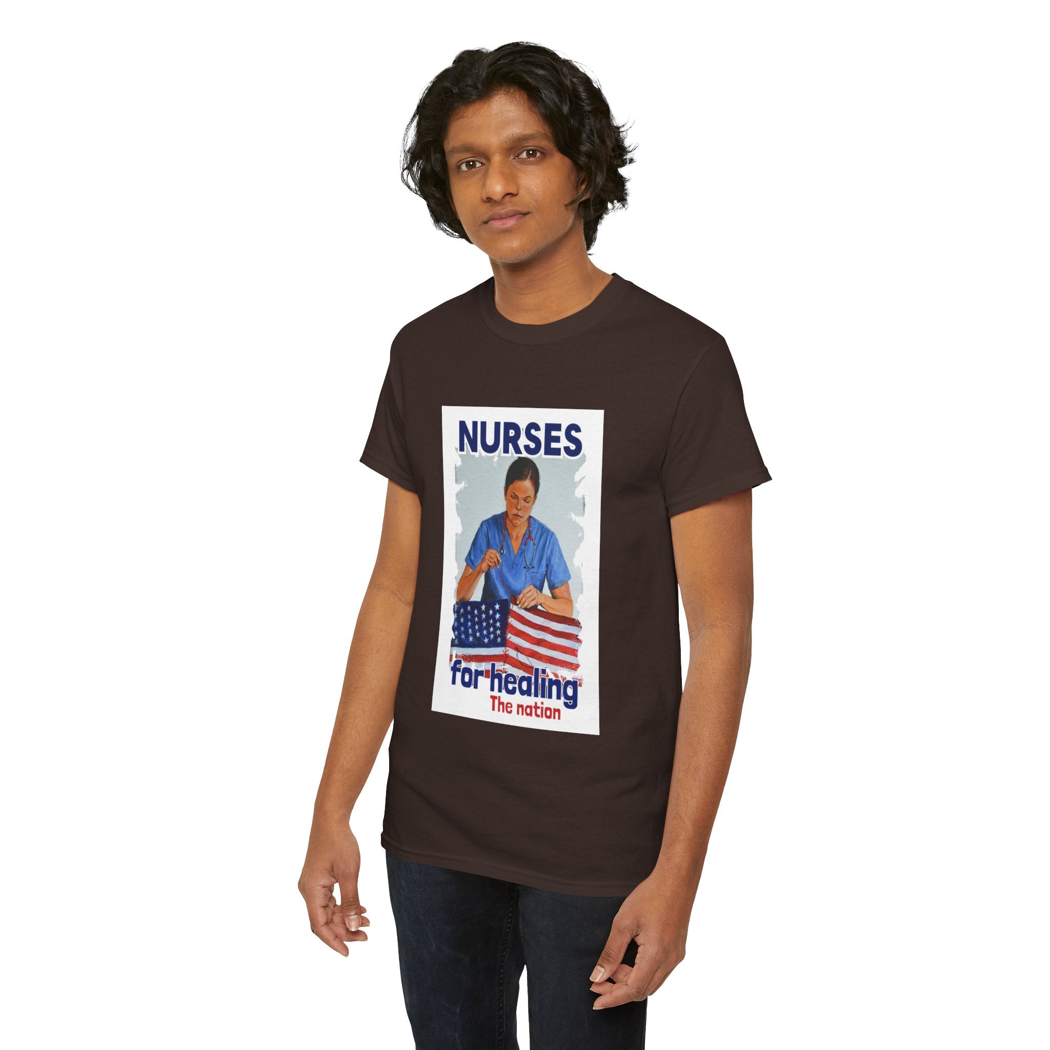 Unisex Medium fabric Cotton Tee - Nurses For Healing The Nation (front) - Nurses Standing Up For Humanity (back) - 100% cotton - NFH-T-G5000