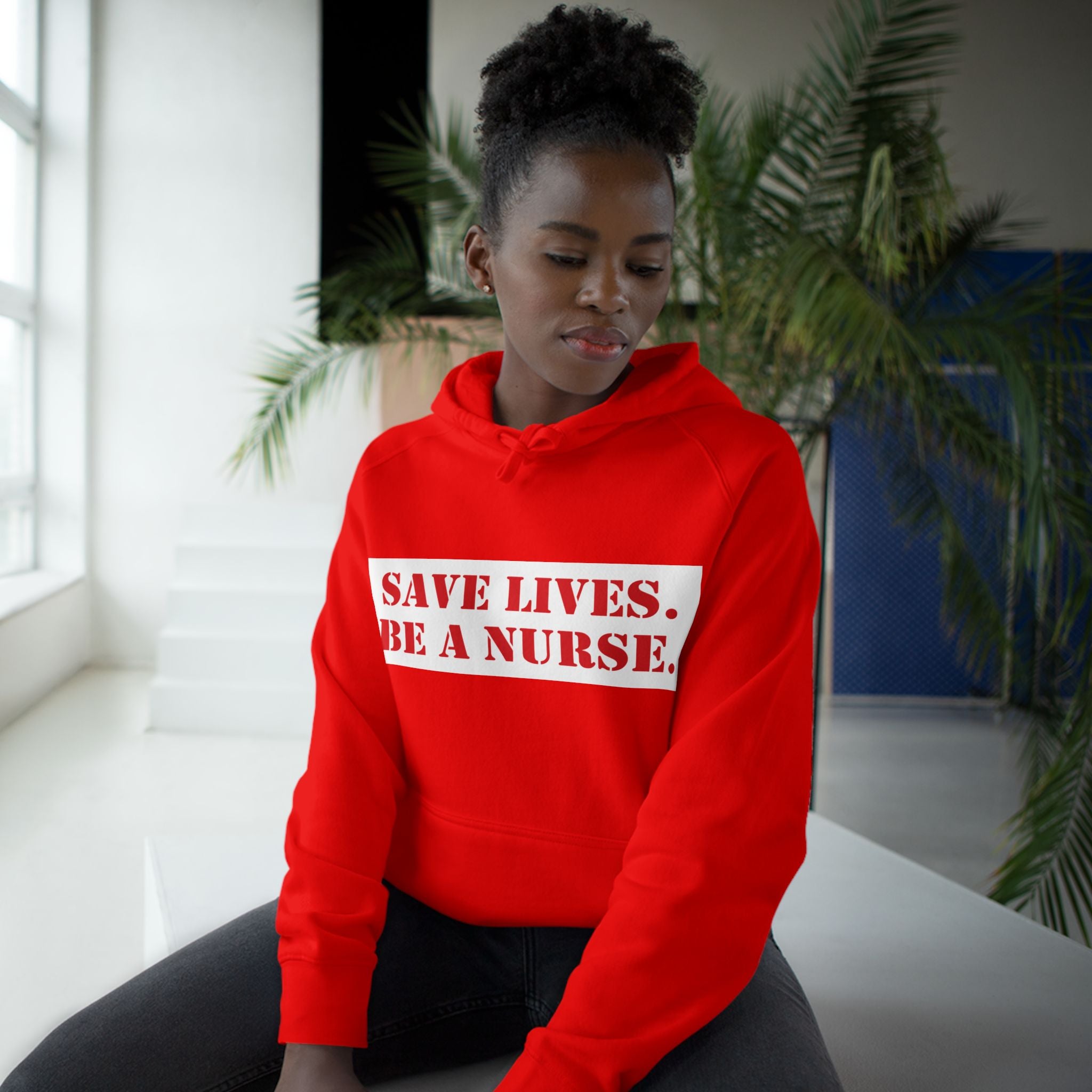 Unisex Mid-weight Hoodie - Save Lives Be A Nurse (front) - Who Advocates? Who Defend? (back) - 80% cotton, 20% Polyester - SLA-H-AC5101
