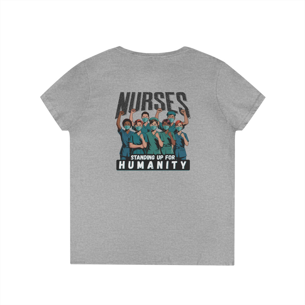 Women's Medium fabric V-Neck T-Shirt - Nurses For Healing The Nation (front) - Nurses Standing Up For Humanity (back) - 100% cotton - NFH-V-G5V00L