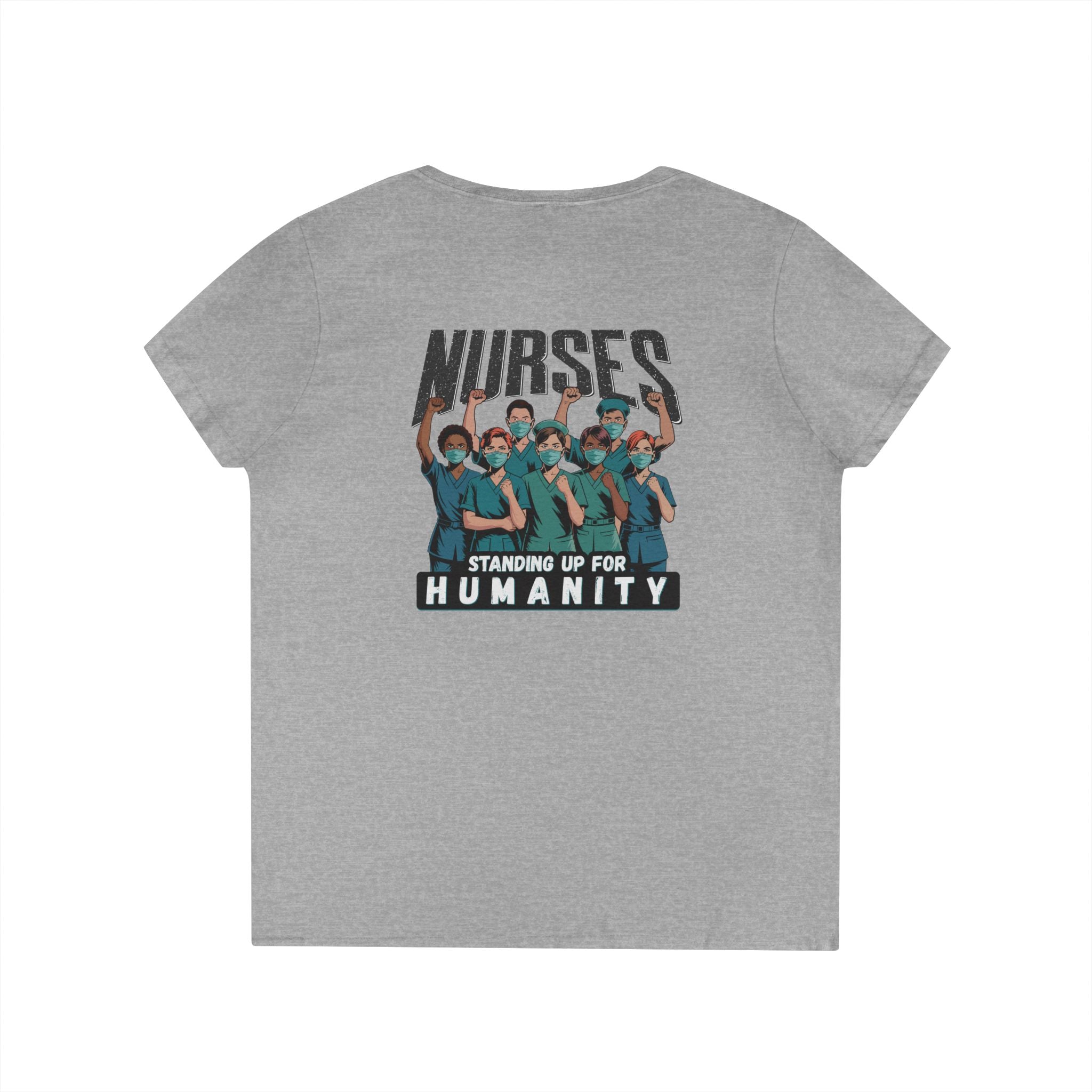 Women's Medium fabric V-Neck T-Shirt - Nurses For Healing The Nation (front) - Nurses Standing Up For Humanity (back) - 100% cotton - NFH-V-G5V00L