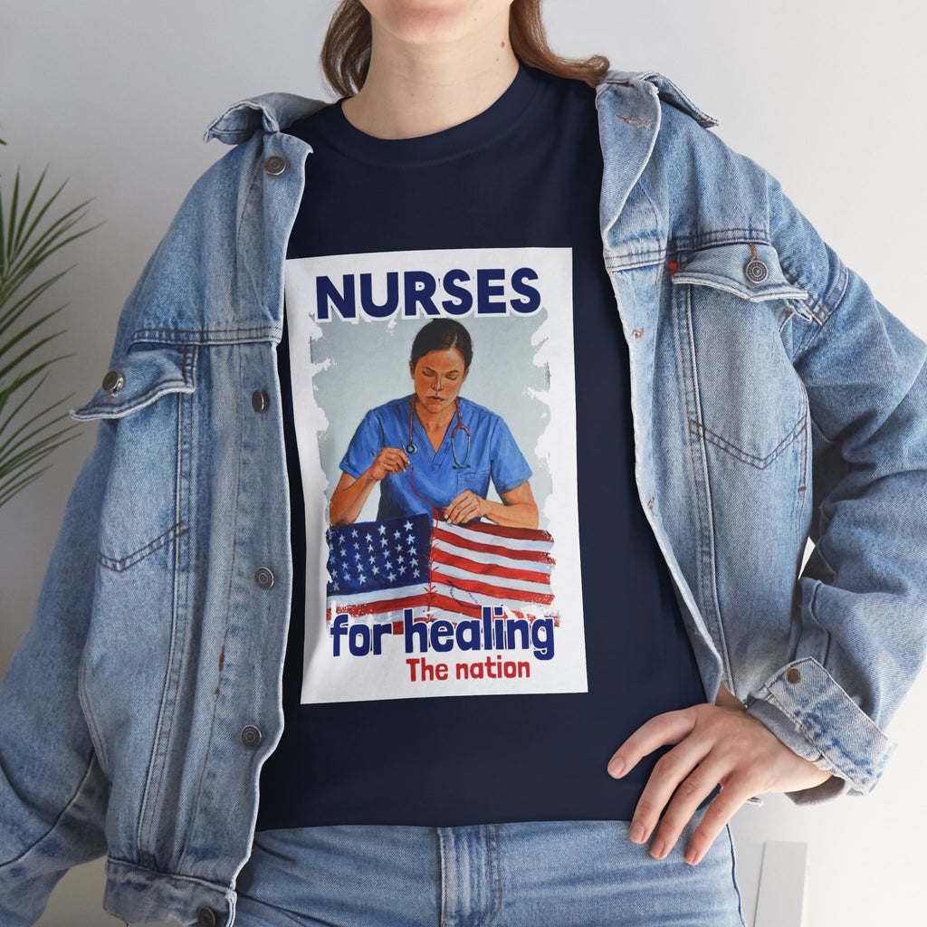 Unisex Medium fabric Cotton Tee - Nurses For Healing The Nation (front) - Nurses Standing Up For Humanity (back) - 100% cotton - NFH-T-G5000