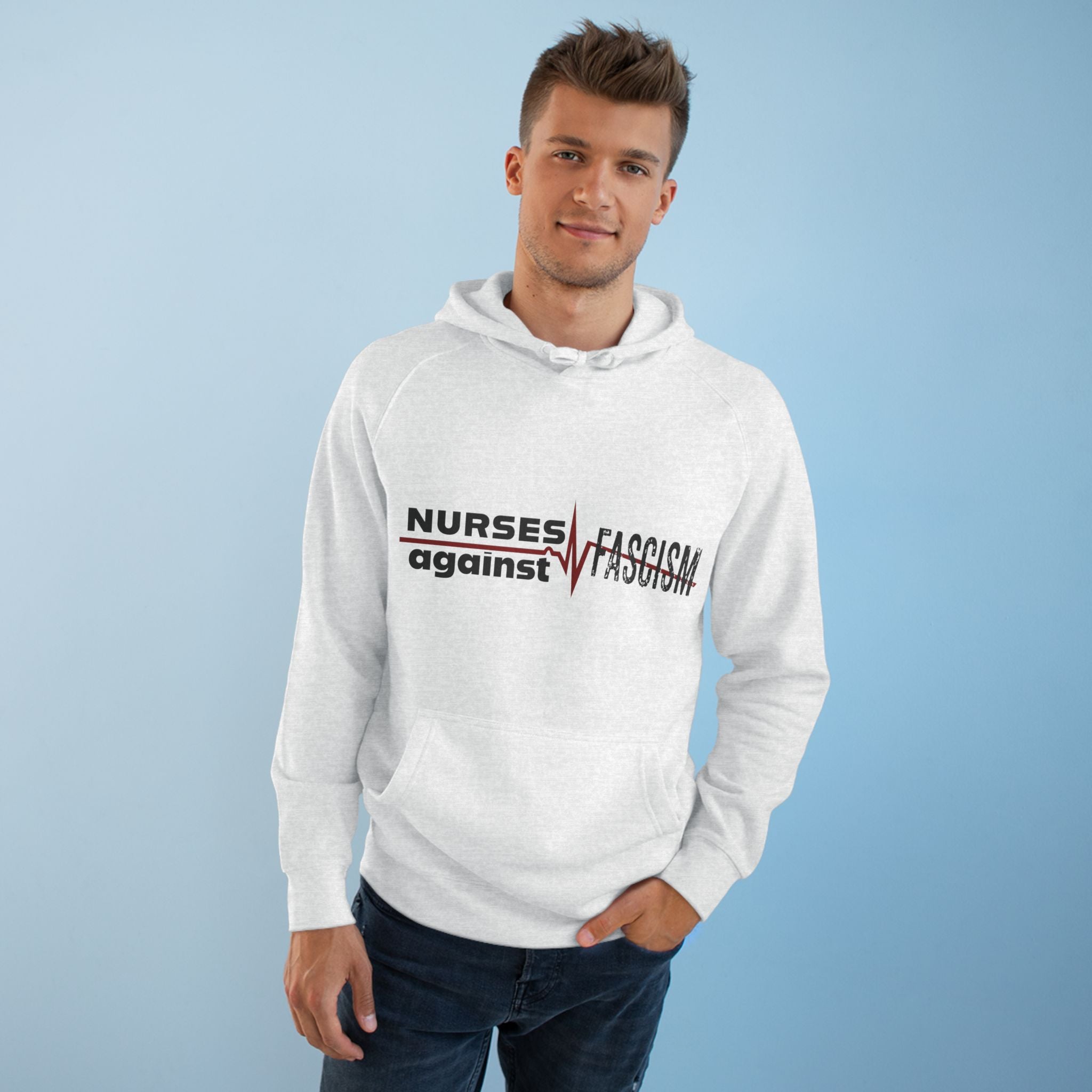 Unisex Mid-weight Hoodie - Nurses Against Fascism (front) - Nurses Against Cruelty (back) - 80% cotton, 20% polyester - NAF-H-AC5101