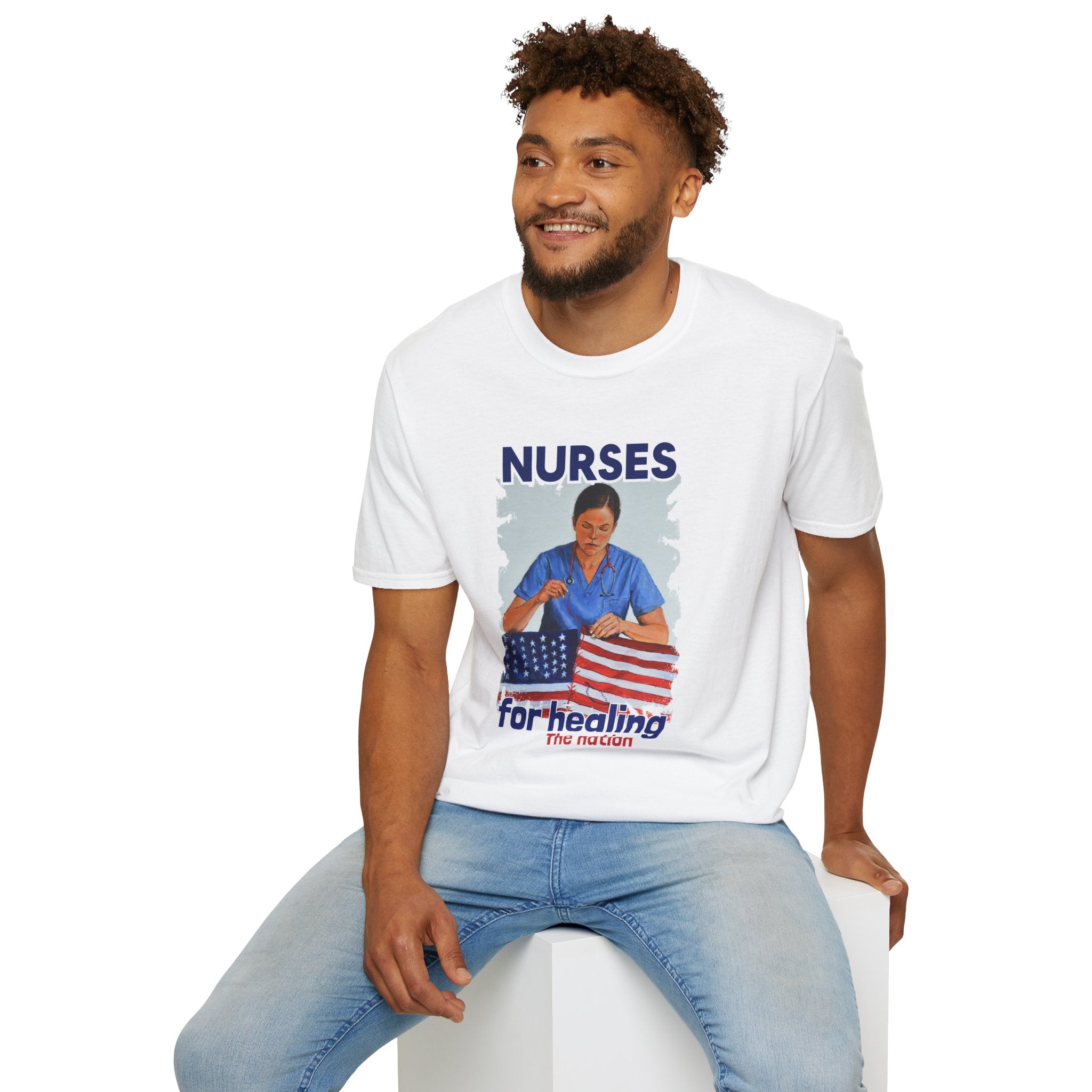 Unisex Lightweight fabric T-Shirt - Nurses For Healing The Nation (front) - Nurses Standing Up For Humanity (back) - 100% ring-spun cotton - NFH-T-G64000