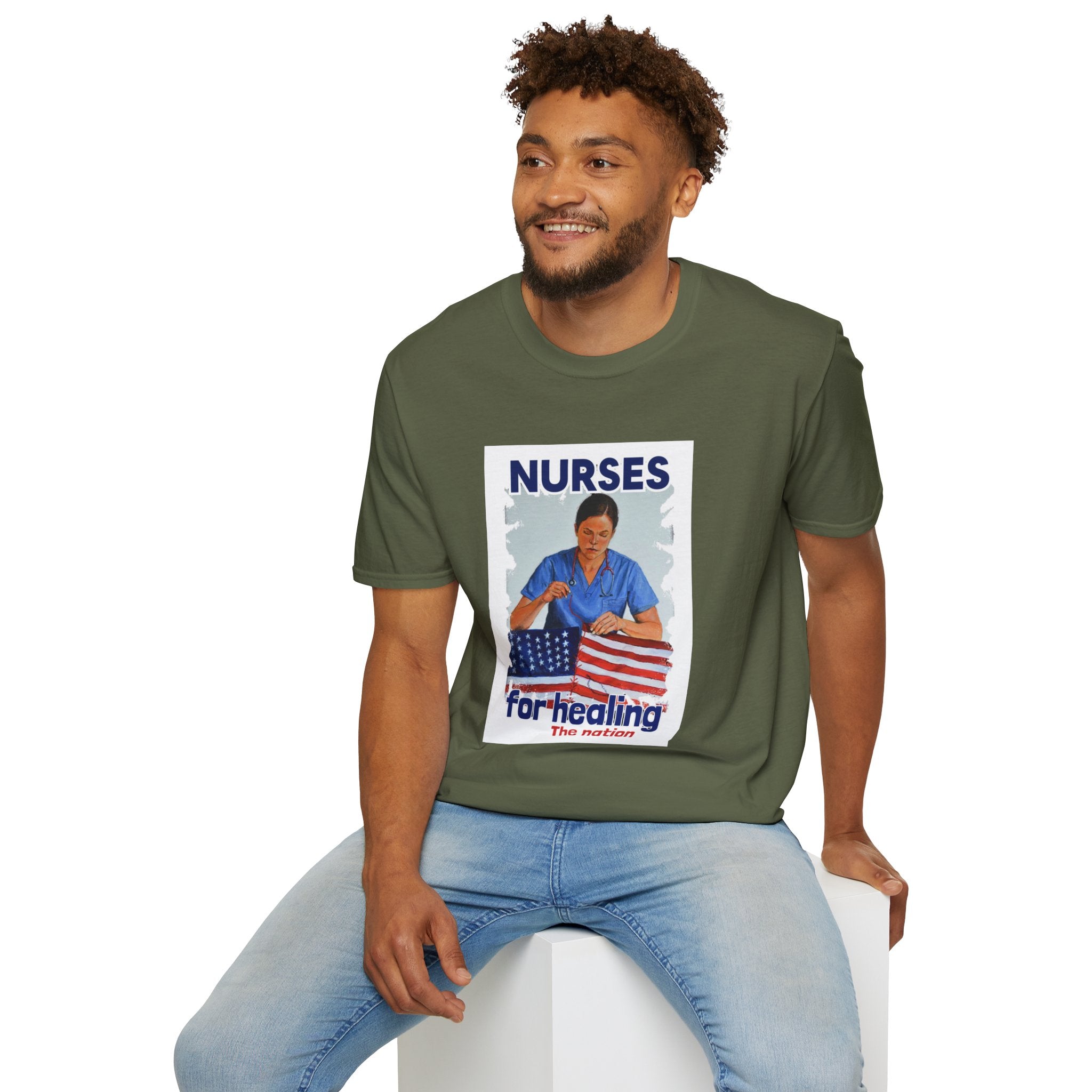 Unisex Lightweight fabric T-Shirt - Nurses For Healing The Nation (front) - Nurses Standing Up For Humanity (back) - 100% ring-spun cotton - NFH-T-G64000