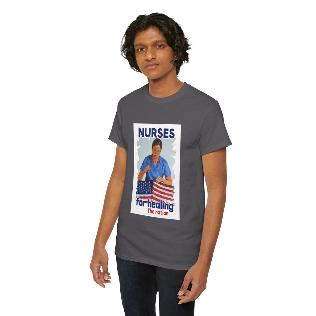 Unisex Medium fabric Cotton Tee - Nurses For Healing The Nation (front) - Nurses Standing Up For Humanity (back) - 100% cotton - NFH-T-G5000