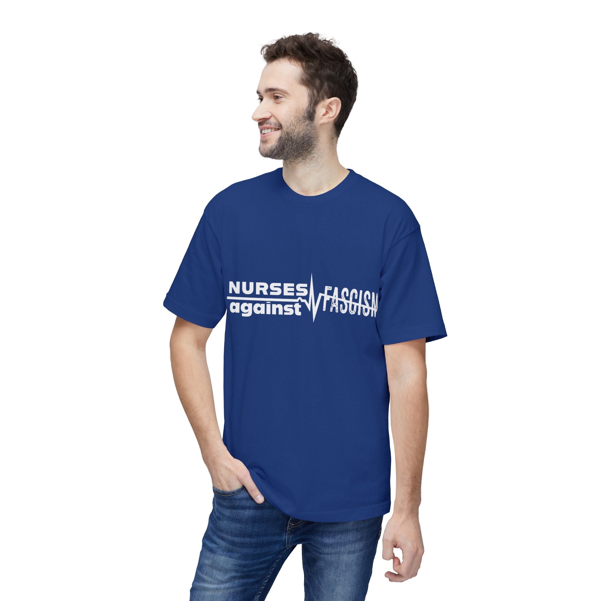 Unisex Midweight T-shirt, Nurses Against Fascism (front) - Nurses Against Cruelty (back) - 100% Polyster - NAF-T-BS5040