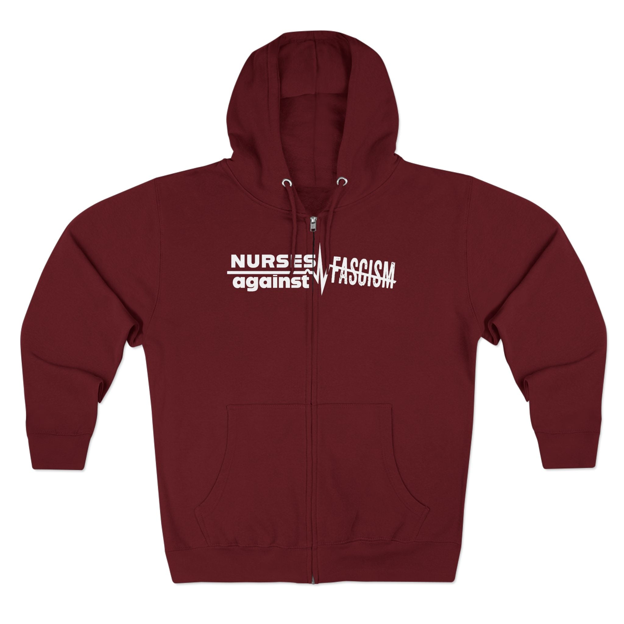 Men's Medium-heavy fabric Full-Zip Hoodie - Nurses Against Fascism (front) - Nurses Against Cruelty (black) - 60% recycled cotton, 40% recycled polyester - Lane Seven LS14003