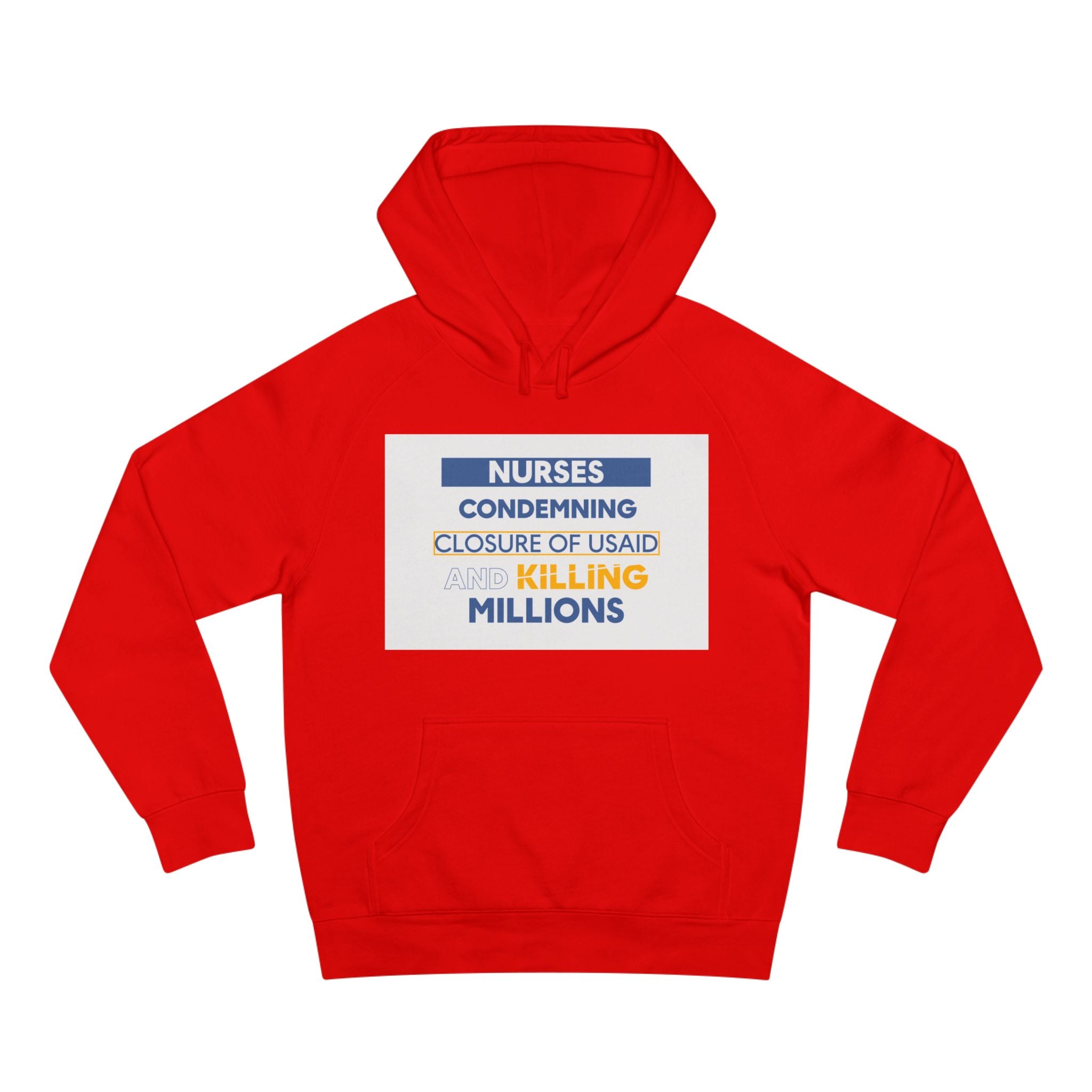 Unisex Mid-weight Hoodie - Nurses Condemning Closure of USAID (front) - Nurses For NIH CDC FEMA USAID And YOU (back) - 80% cotton, 20% Polyester - NFG-H-AC5101