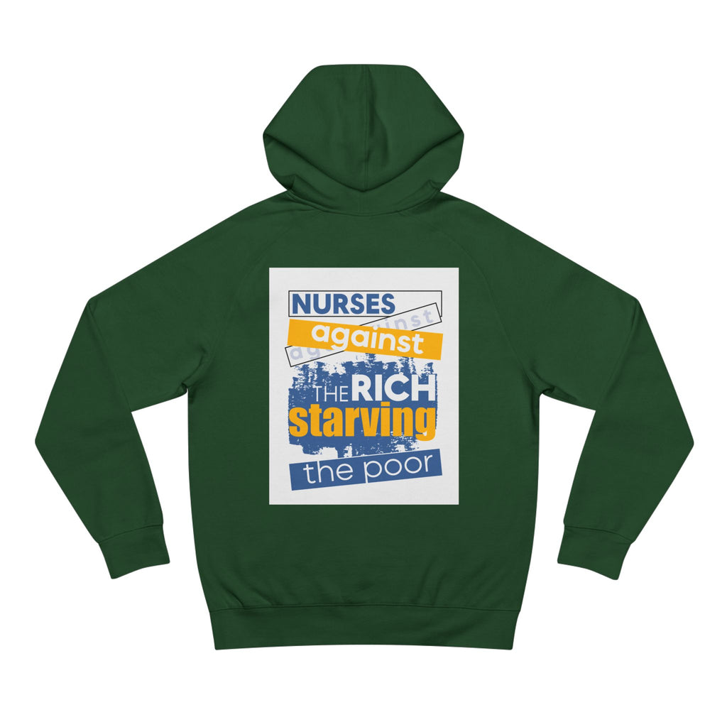 Unisex Mid-weight Hoodie - Free School Lunches For All (front) - Nurses Against The Rich Starving The Poor (back) - 80% cotton, 20% Polyester - NAH-H-AC5101