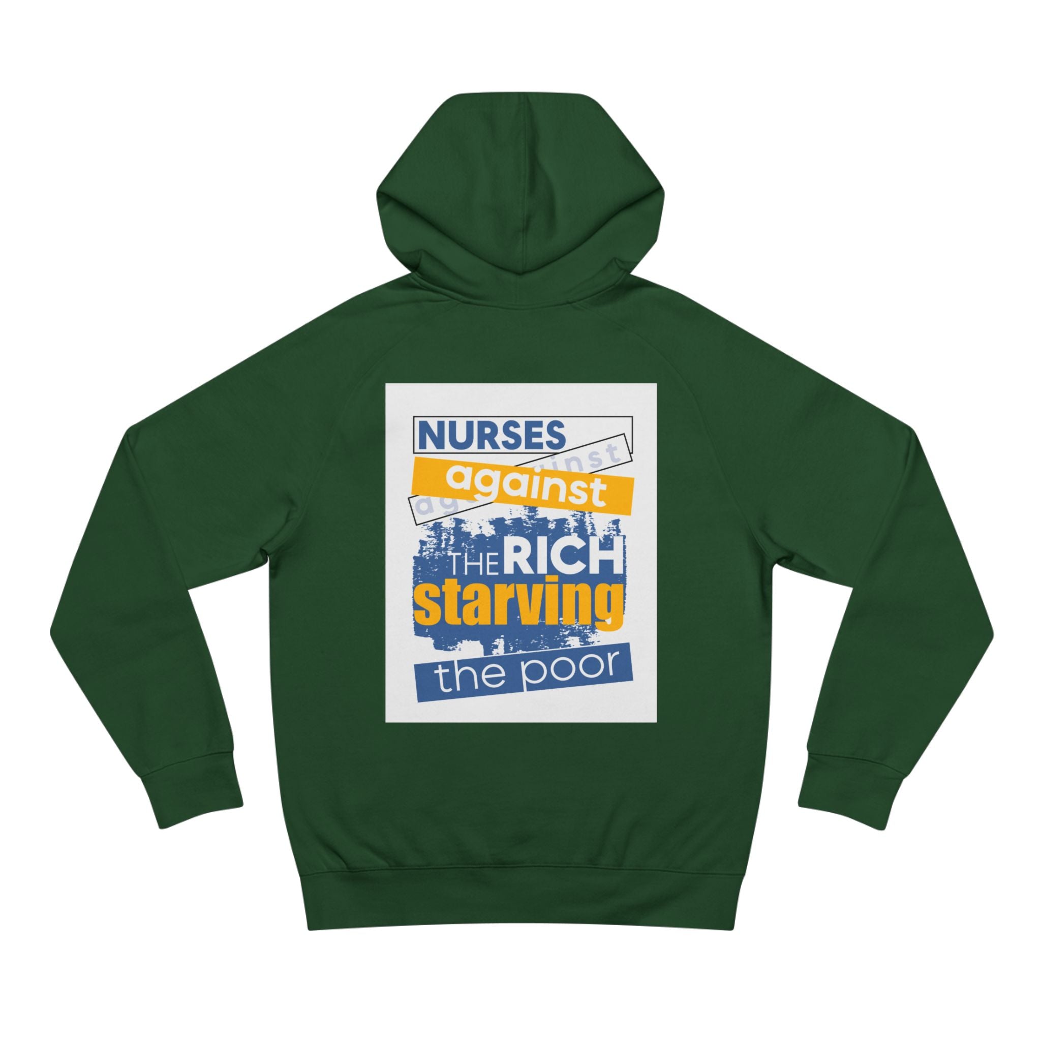 Unisex Mid-weight Hoodie - Free School Lunches For All (front) - Nurses Against The Rich Starving The Poor (back) - 80% cotton, 20% Polyester - NAH-H-AC5101