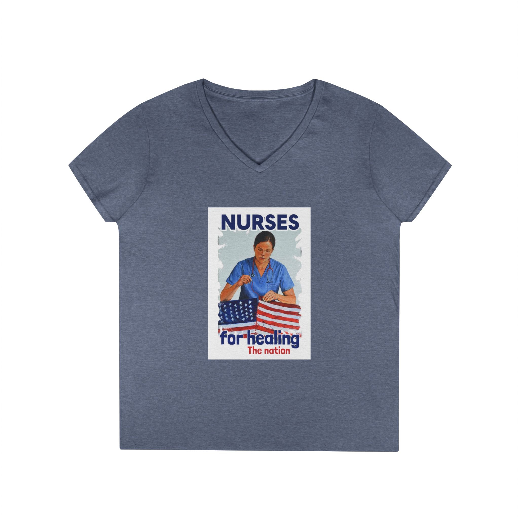 Women's Medium fabric V-Neck T-Shirt - Nurses For Healing The Nation (front) - Nurses Standing Up For Humanity (back) - 100% cotton - NFH-V-G5V00L