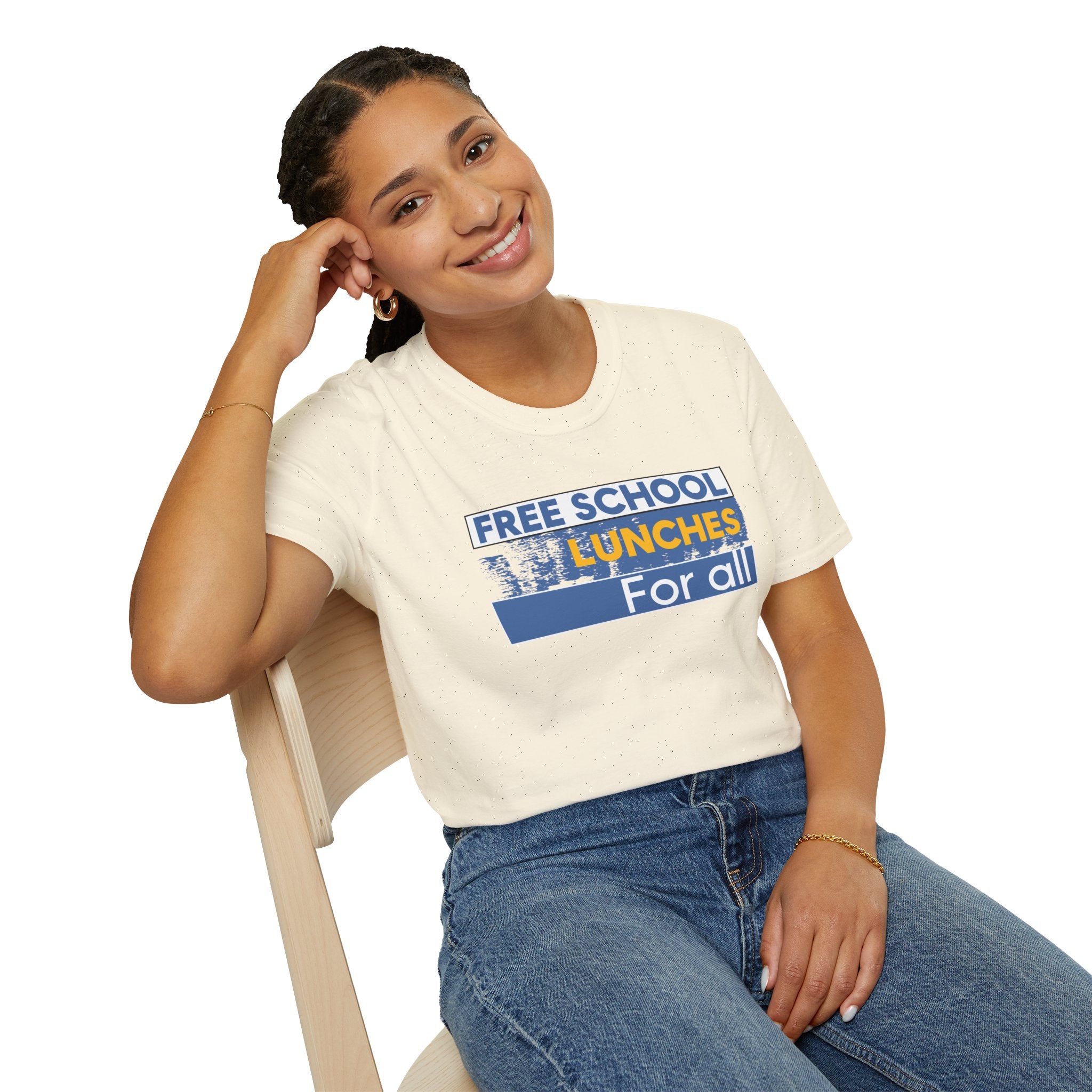 Unisex Lightweight fabric T-Shirt - Free School Lunches For All (front) - Nurses Against The Rich Starving The Poor (back) - 100% ring-spun cotton - NAH-T-G64000
