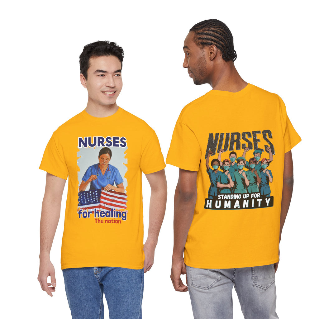 Unisex Medium fabric Cotton Tee - Nurses For Healing The Nation (front) - Nurses Standing Up For Humanity (back) - 100% cotton - NFH-T-G5000