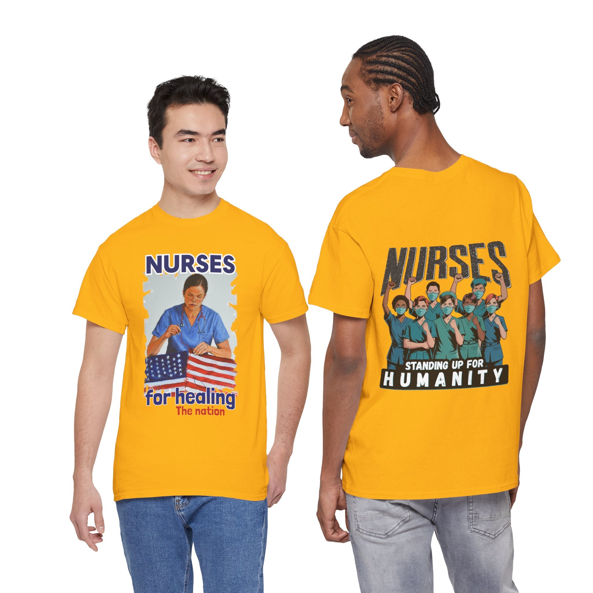 Unisex Medium fabric Cotton Tee - Nurses For Healing The Nation (front) - Nurses Standing Up For Humanity (back) - 100% cotton - NFH-T-G5000