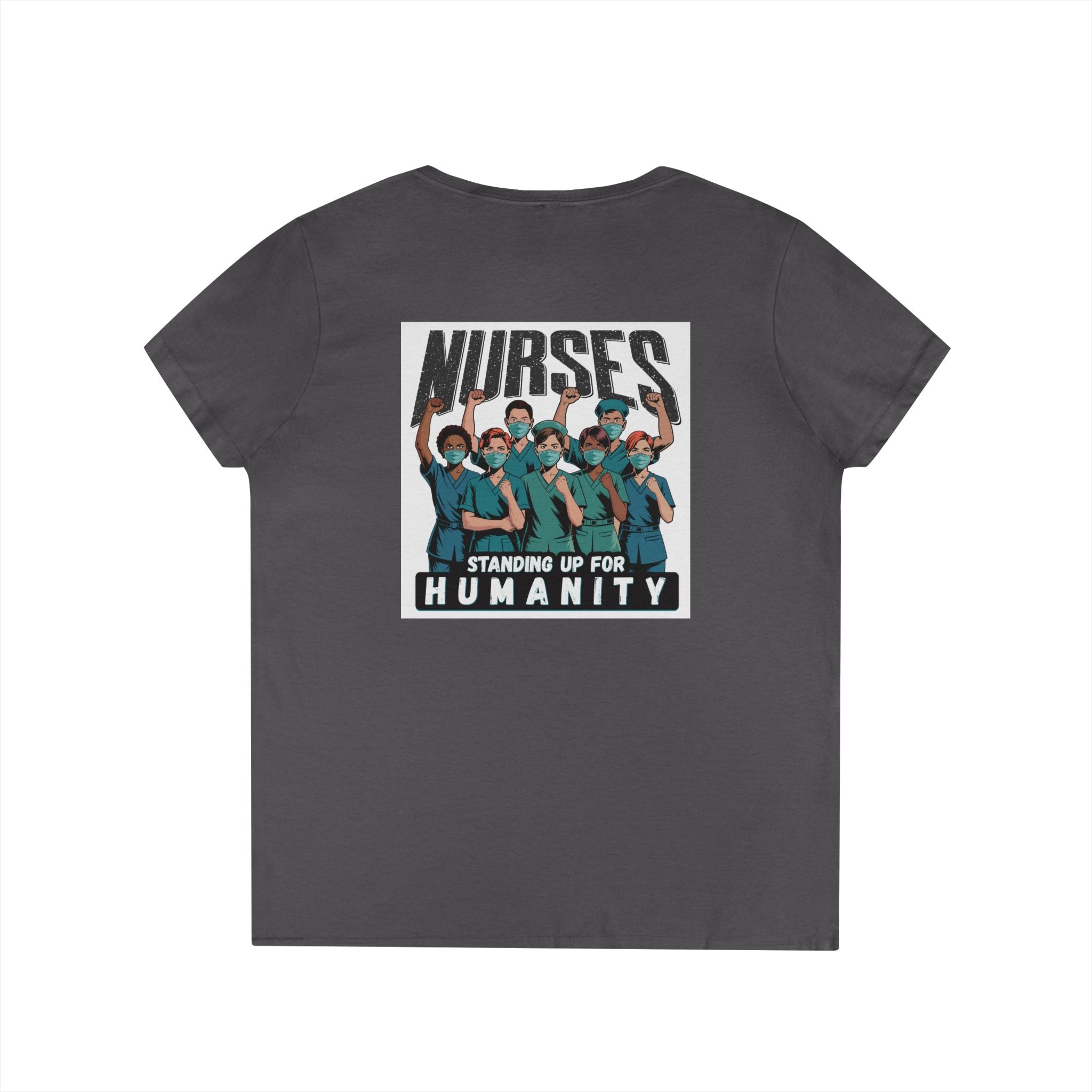 Women's Medium fabric V-Neck T-Shirt - Nurses For Healing The Nation (front) - Nurses Standing Up For Humanity (back) - 100% cotton - NFH-V-G5V00L