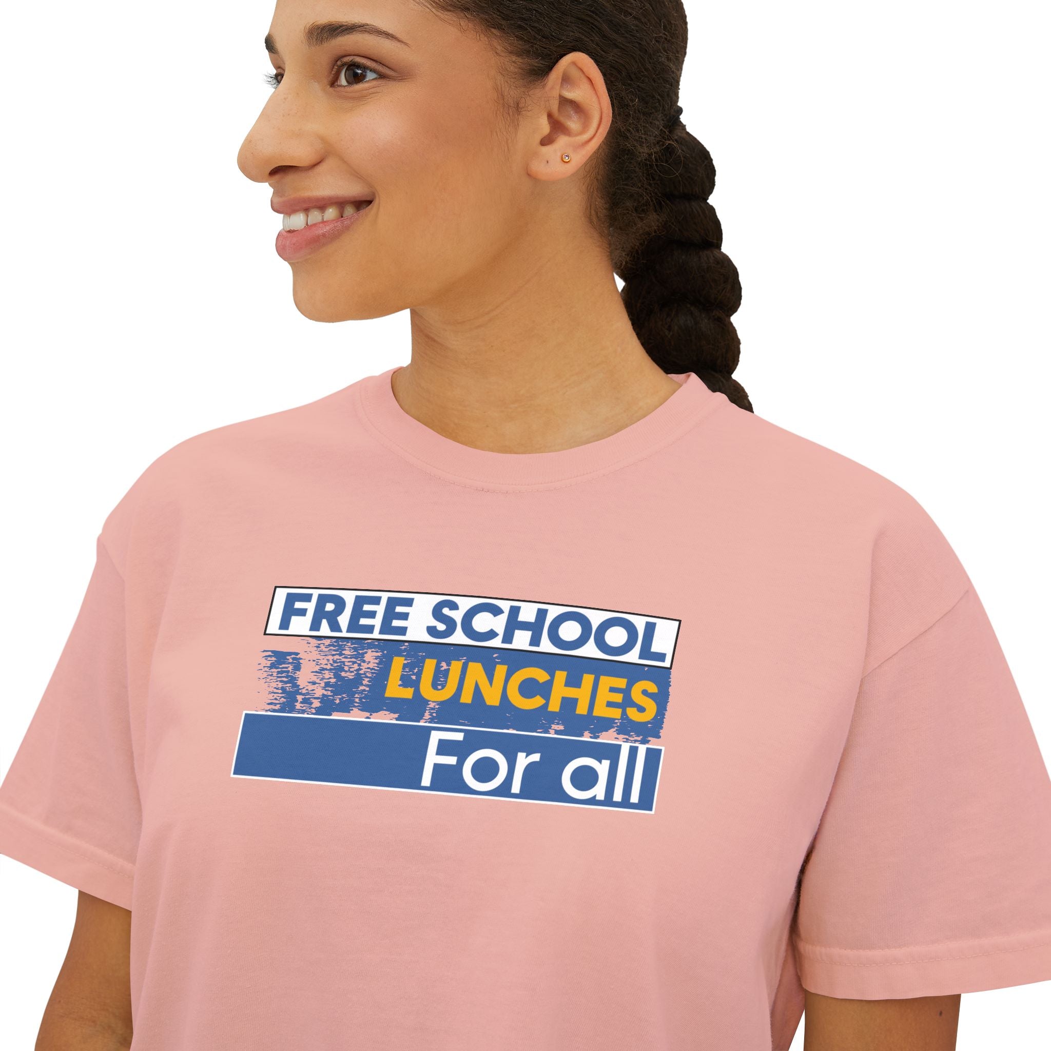 Women's Boxy Heavy fabric Tee - Free School Lunches For All (front) - Nurses Against The Rich Starving The Poor (back) - 100% ring-spun US cotton - NAH-T-CC3023CL