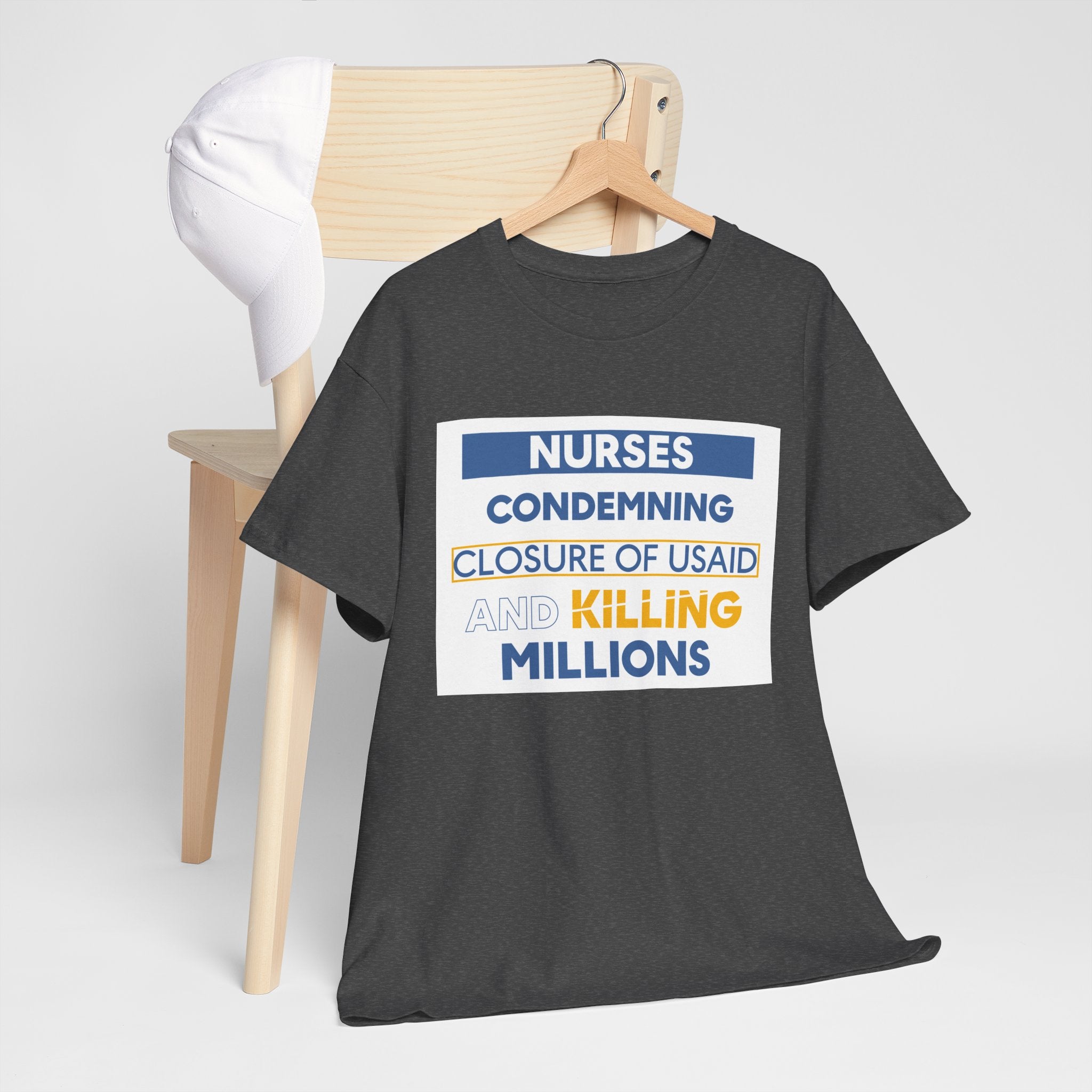 Unisex Medium fabric Cotton Tee - Nurses Condemning Closure of USAID (front) - Nurses For NIH CDC FEMA USAID And YOU (back) - 5.3 oz/yd² / 180 g/m² - NFG-T-G5000