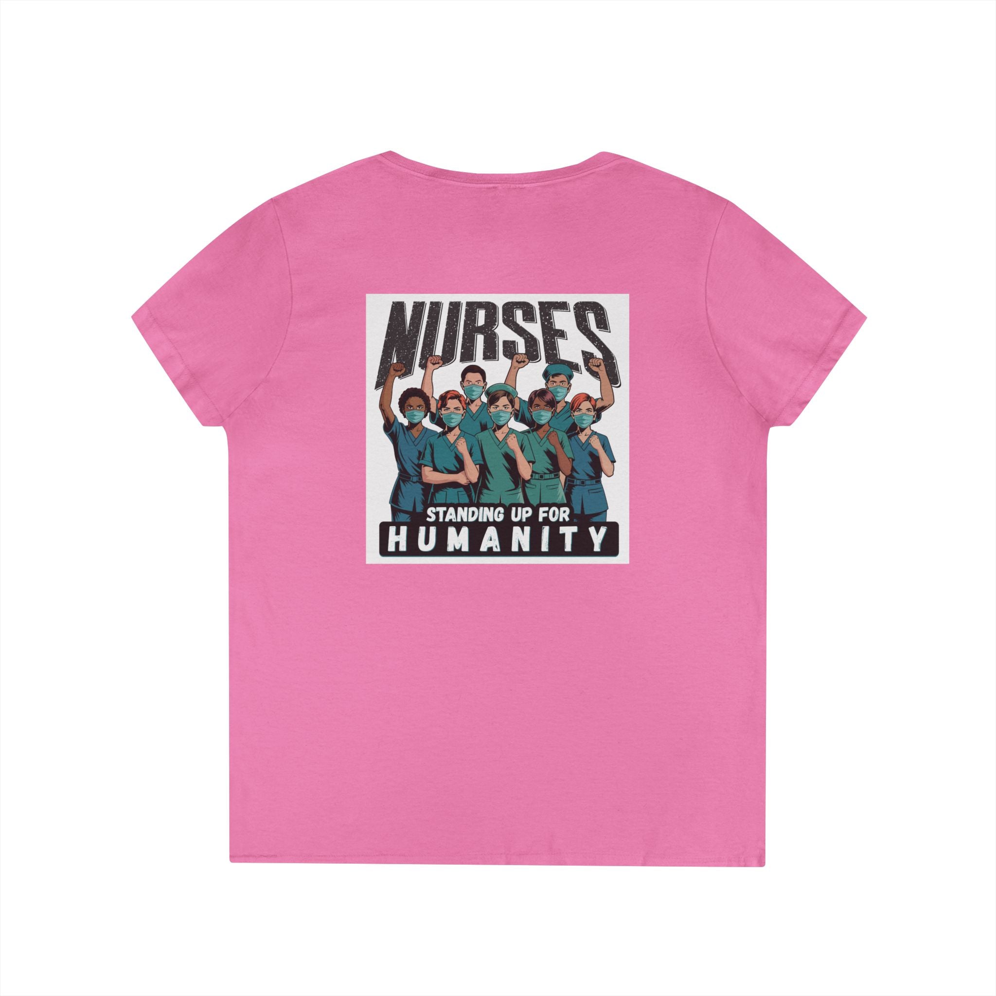 Women's Medium fabric V-Neck T-Shirt - Nurses For Healing The Nation (front) - Nurses Standing Up For Humanity (back) - 100% cotton - NFH-V-G5V00L