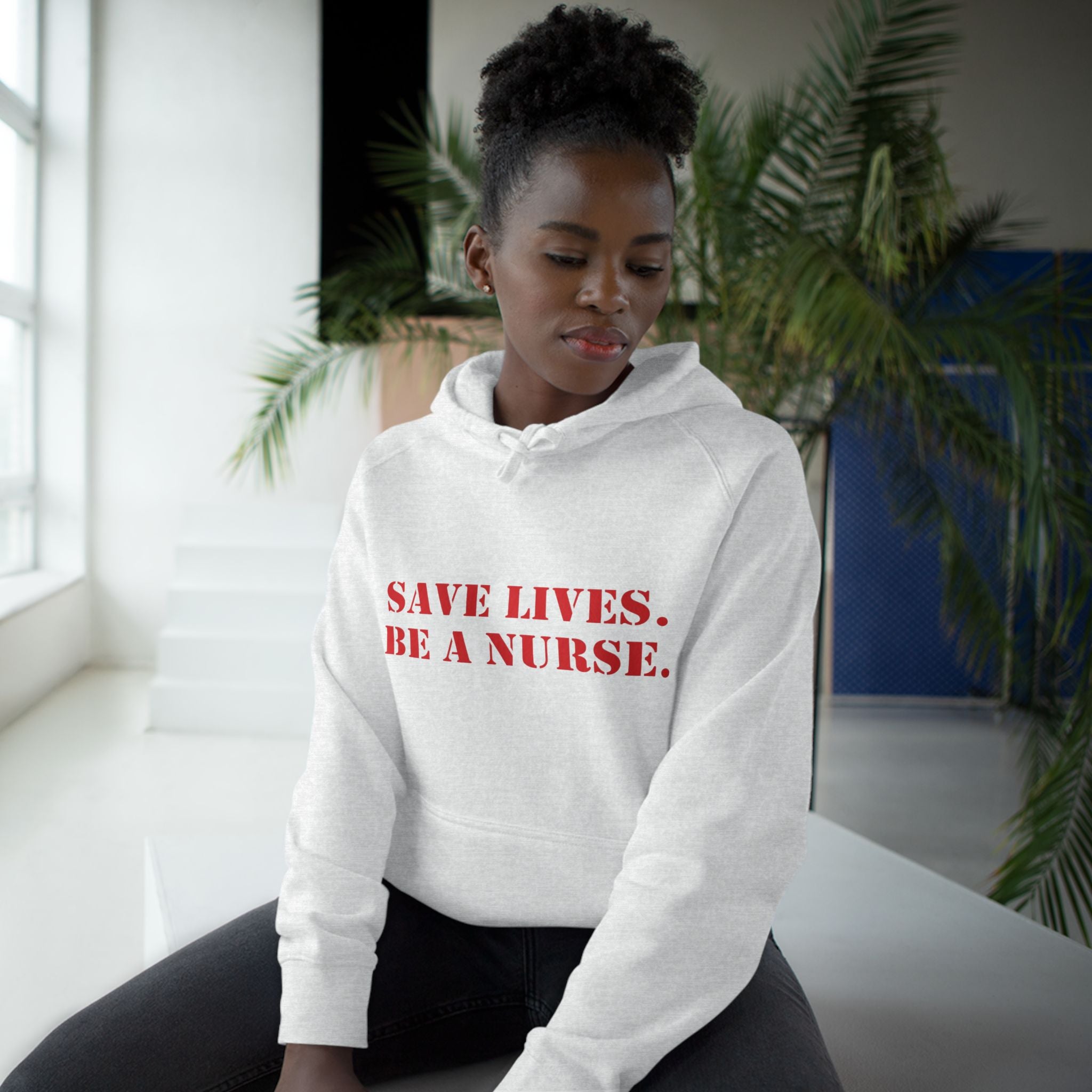 Unisex Mid-weight Hoodie - Save Lives Be A Nurse (front) - Who Advocates? Who Defend? (back) - 80% cotton, 20% Polyester - SLA-H-AC5101