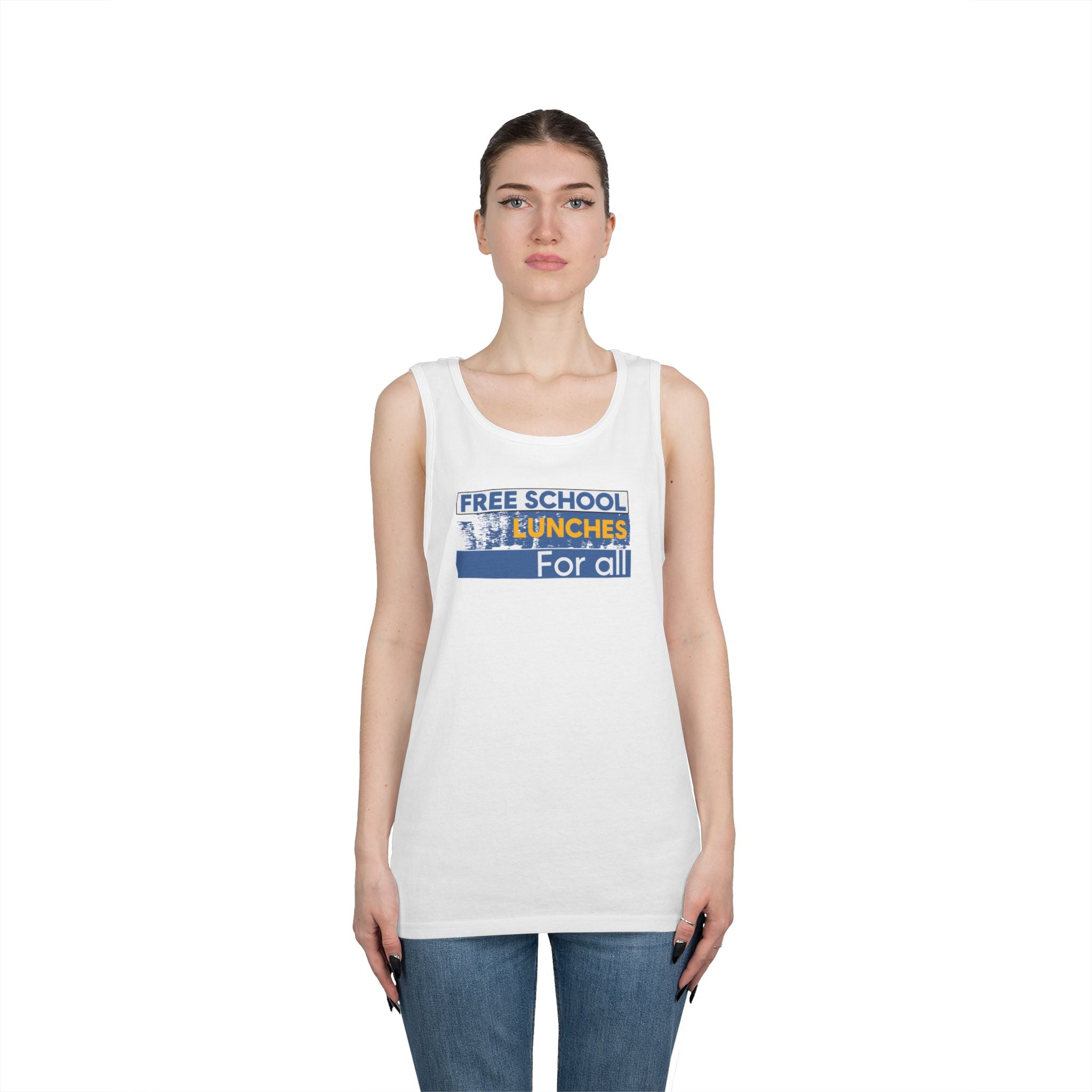 Unisex Medium fabric Cotton Tank Top - Free School Lunches For All (front) - Nurses Against The Rich Starving The Poor (back) - 100% cotton - NAH-K-G5200