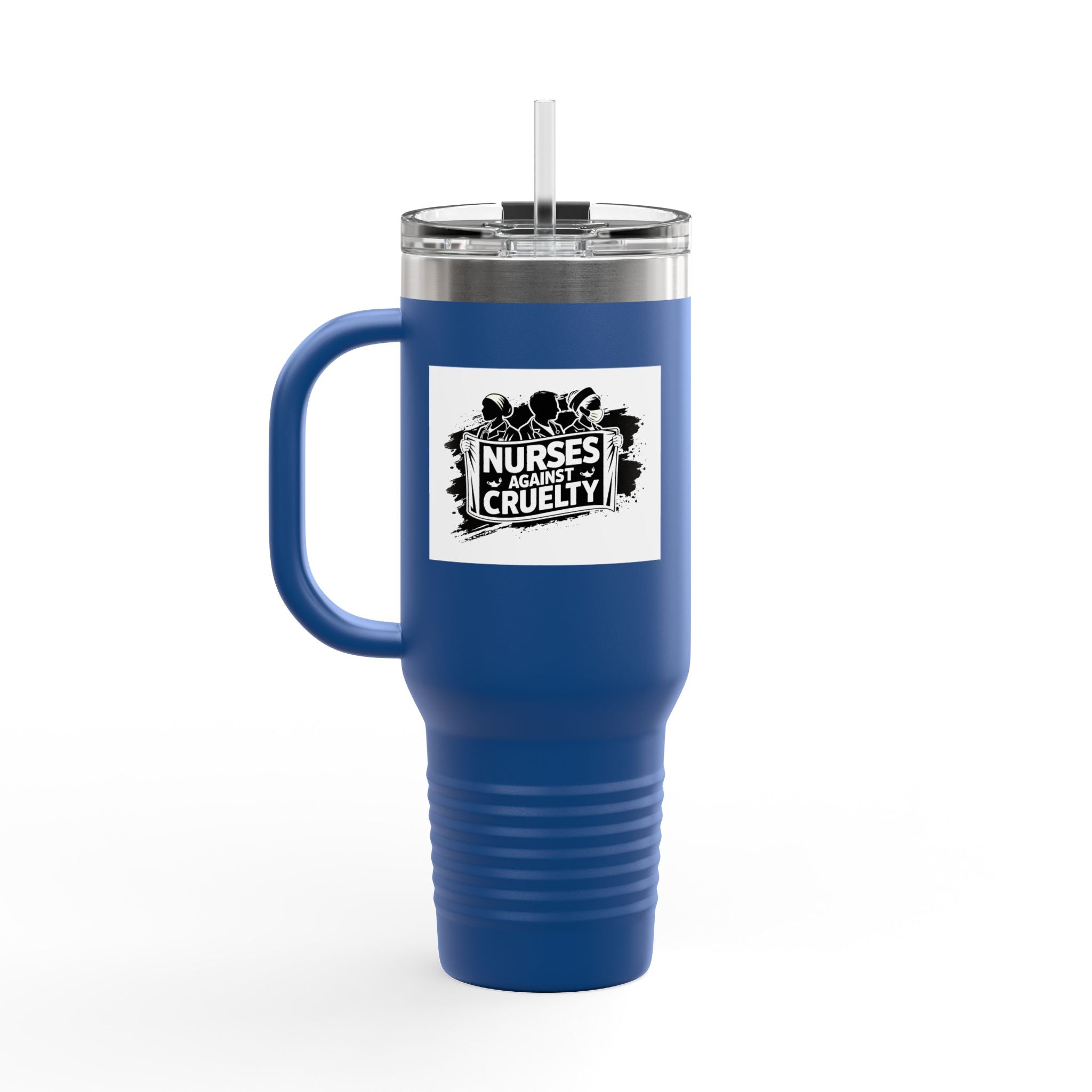 Travel Mug - Nurses Against Fascism (right) - Nurses Against Cruelty (left) - 100% stainless steel (body) - NAF-TM-40oz