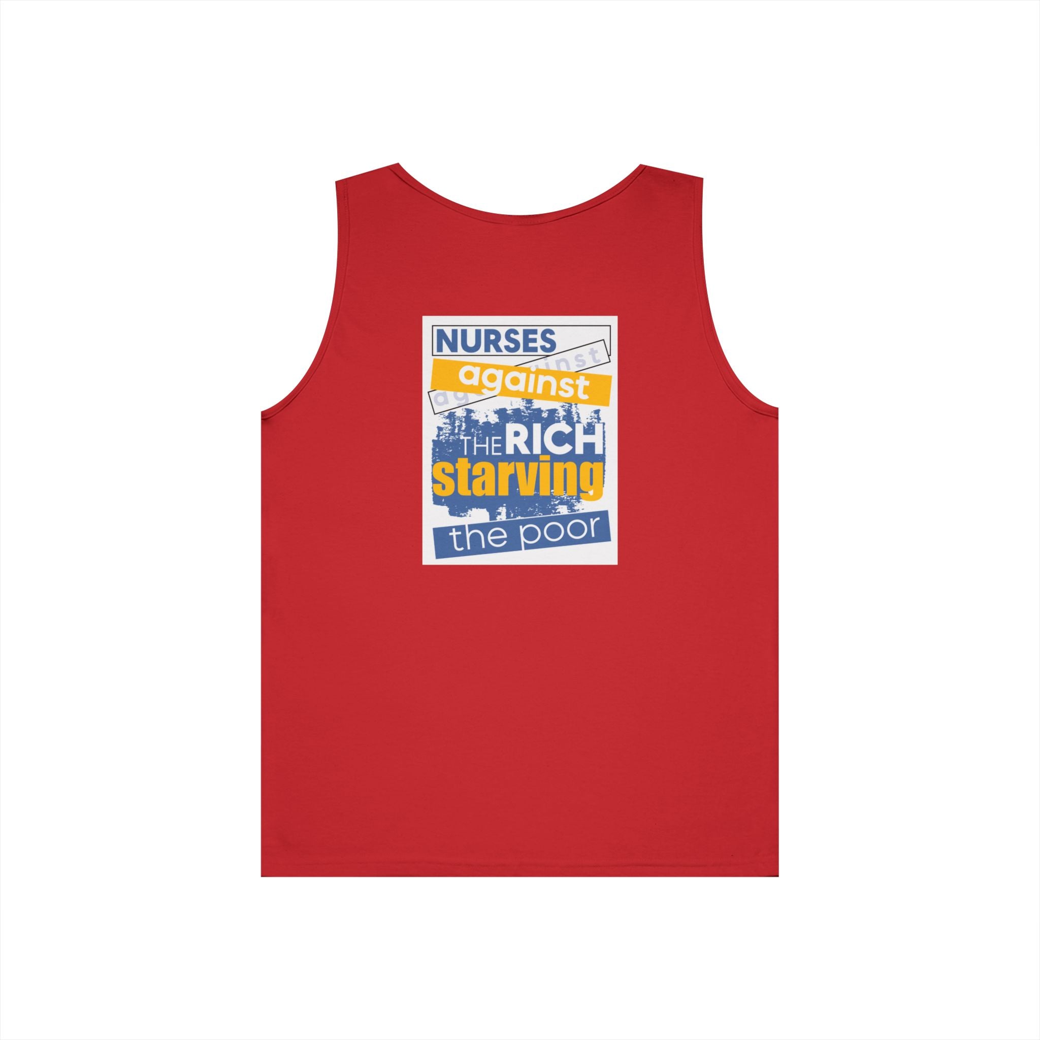 Unisex Medium fabric Cotton Tank Top - Free School Lunches For All (front) - Nurses Against The Rich Starving The Poor (back) - 100% cotton - NAH-K-G5200