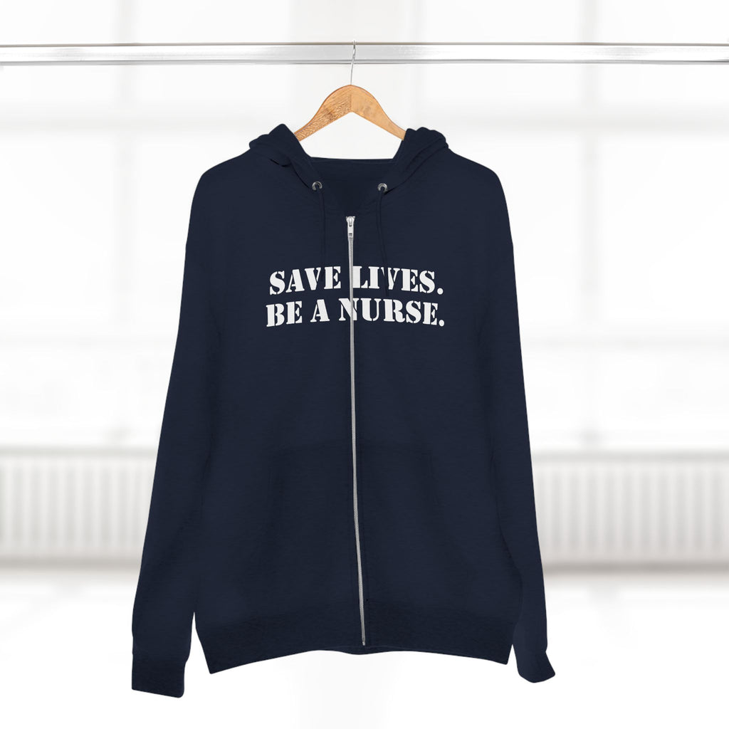 Men's District® Medium-heavy fabric Full-Zip Hoodie - Save Lives Be A Nurse (front) - Not Your Mom (back) - 60% recycled cotton, 40% recycled polyester -Lane Seven LS14003