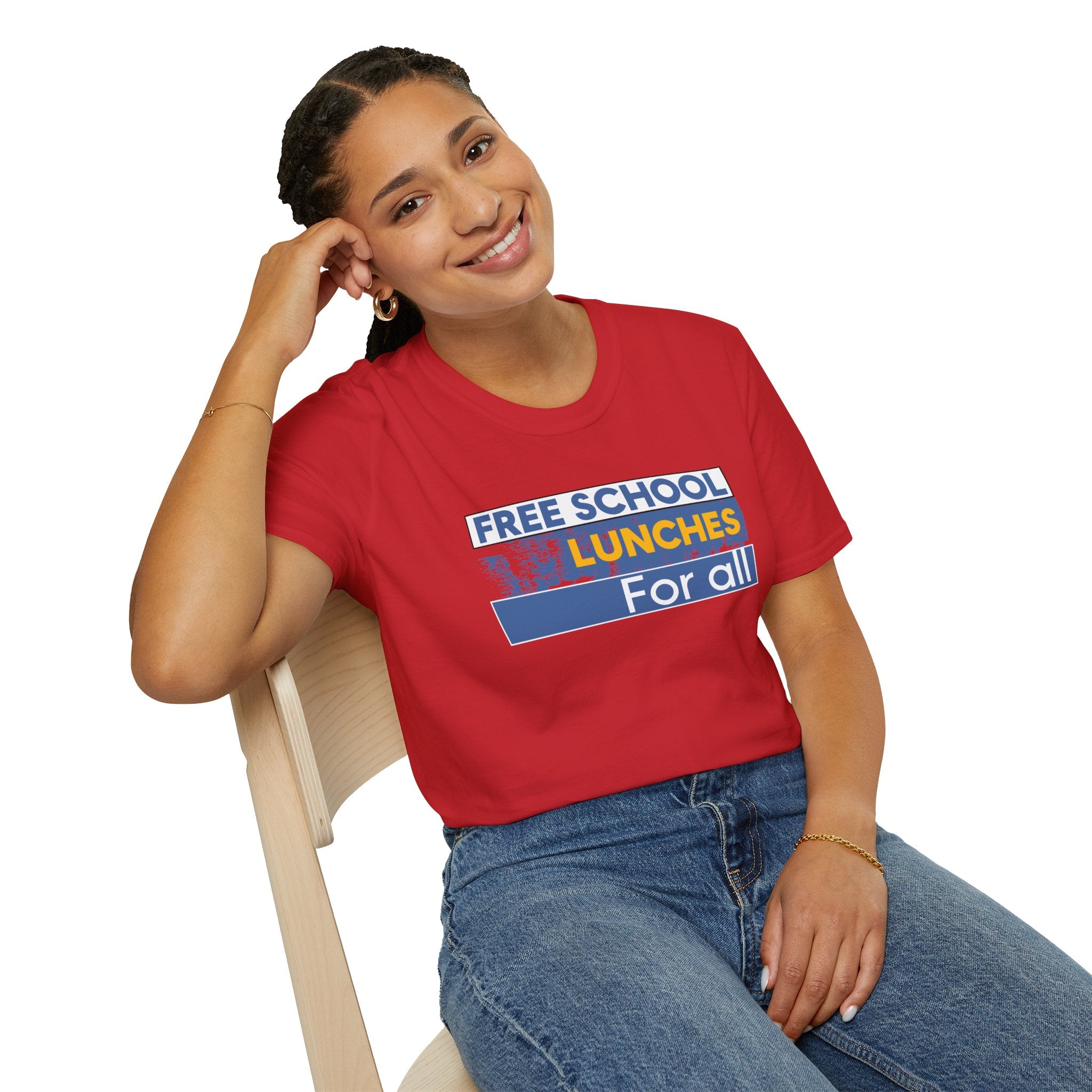Unisex Lightweight fabric T-Shirt - Free School Lunches For All (front) - Nurses Against The Rich Starving The Poor (back) - 100% ring-spun cotton - NAH-T-G64000