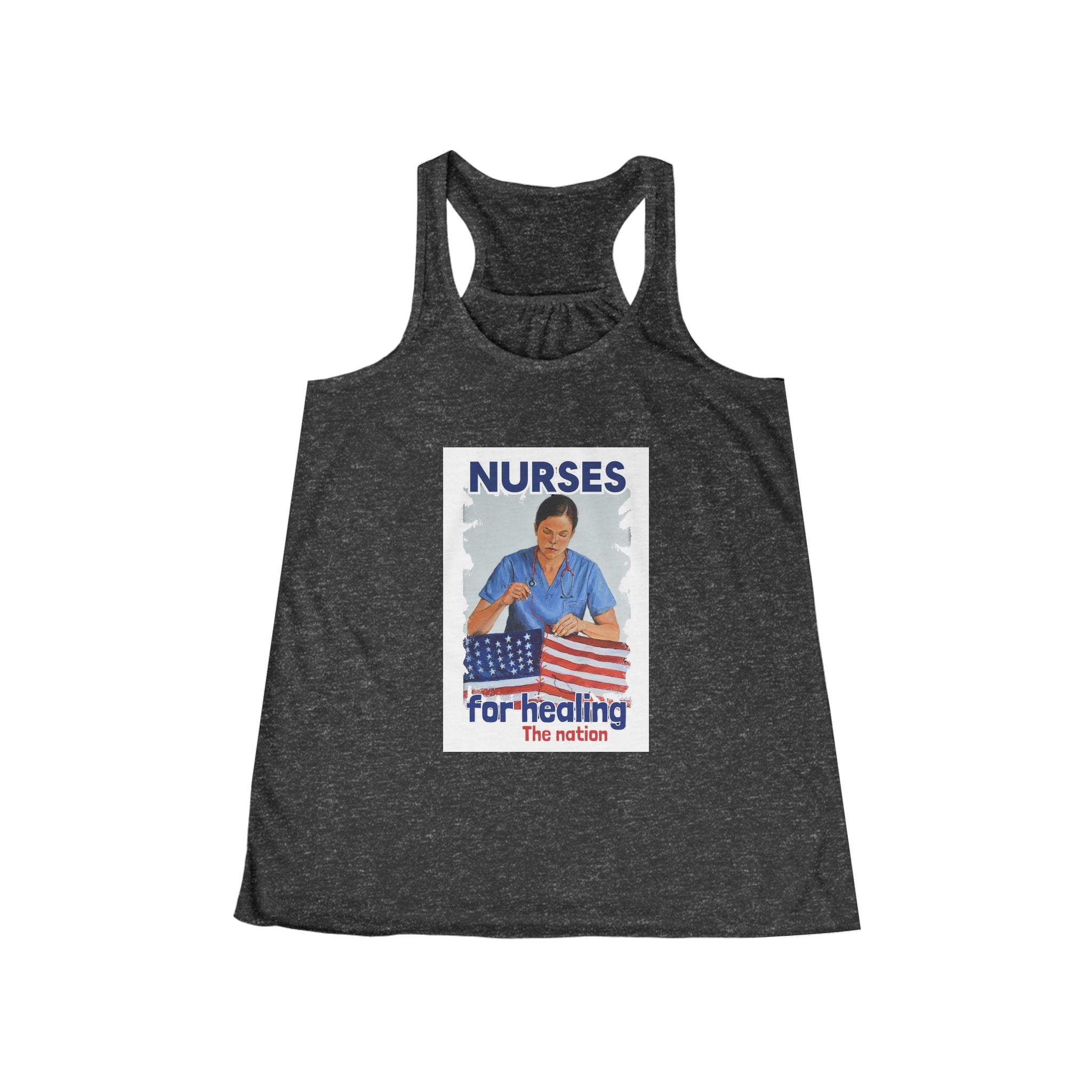 Women's Flowy Extra Light fabric Racerback Tank - Nurses For Healing The Nation (front) - Nurses Standing Up For Humanity (back) - 65% Polyester 35% Viscose - NFH-F-BC8800