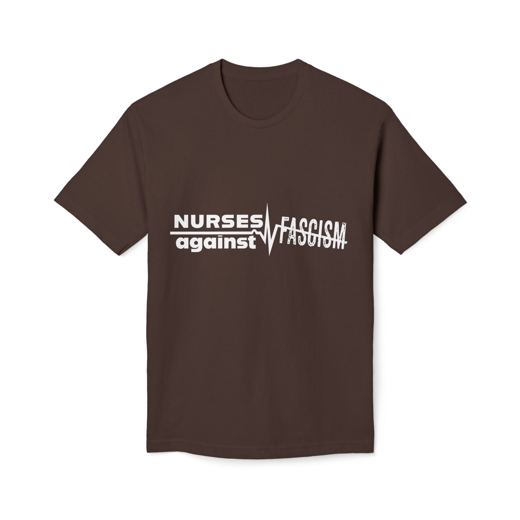 Unisex Midweight T-shirt, Nurses Against Fascism (front) - Nurses Against Cruelty (back) - 100% Polyster - NAF-T-BS5040