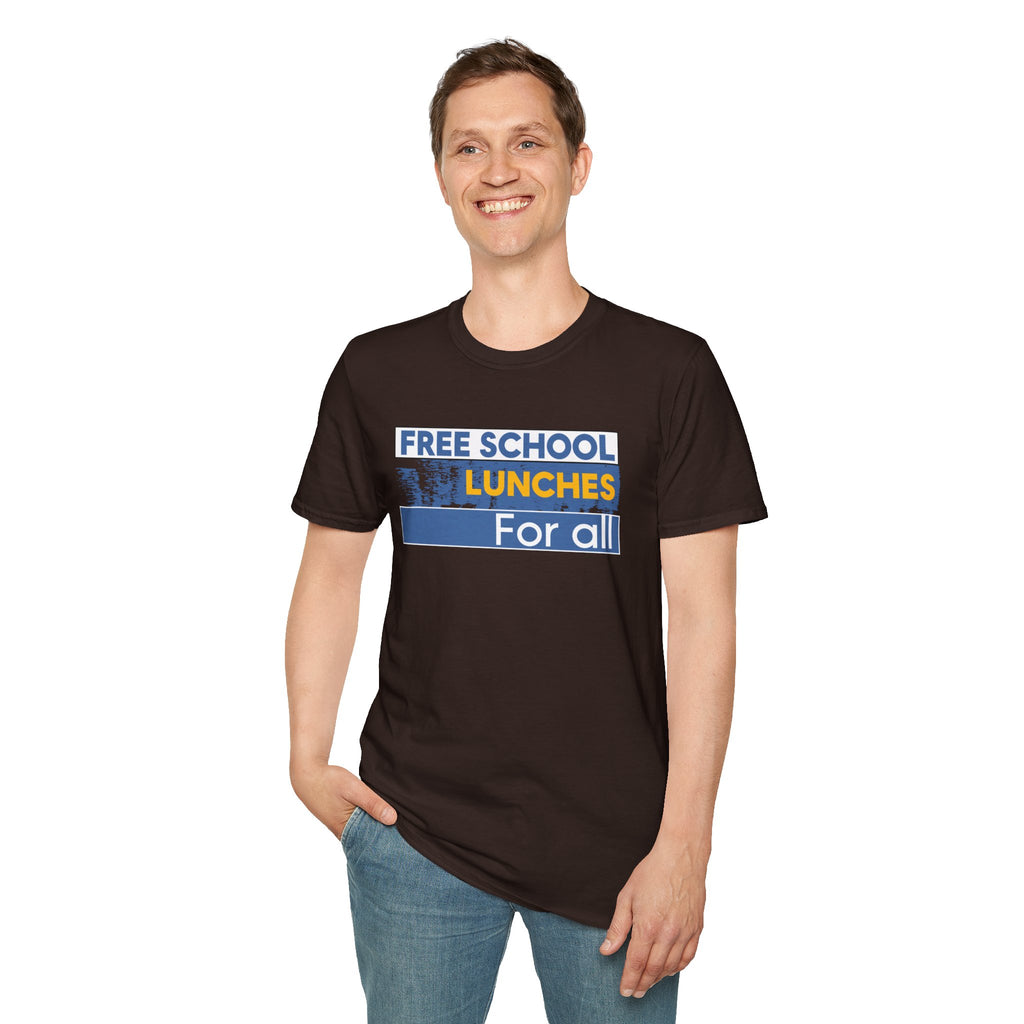 Unisex Lightweight fabric T-Shirt - Free School Lunches For All (front) - Nurses Against The Rich Starving The Poor (back) - 100% ring-spun cotton - NAH-T-G64000