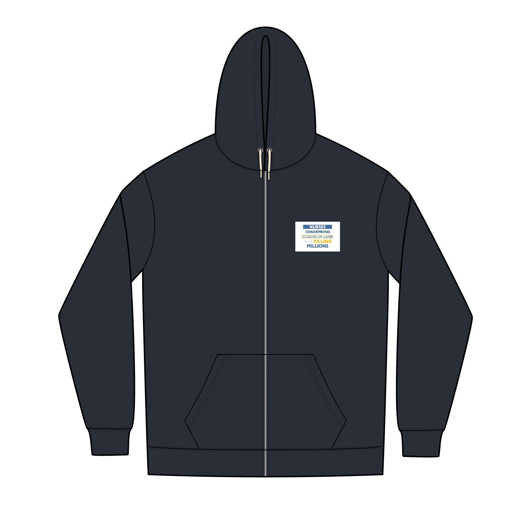 Men's Medium-heavy fabric Full-Zip Hoodie - Nurses Condemning Closure of USAID (front) - Nurses For NIH, CDC, FEMA, USAID And YOU (back) - Medium-heavy fabric - NFG-Z-DT8102