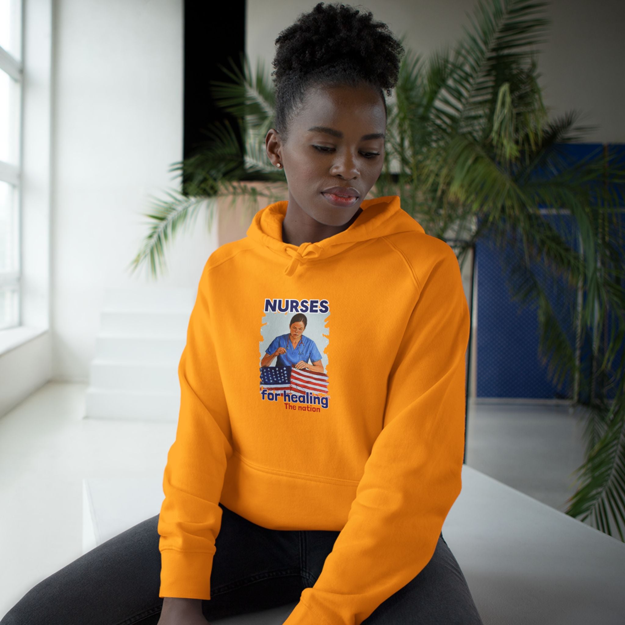 Unisex Mid-weight Hoodie - Nurses For Healing The Nation (front) - Nurses Standing Up For Humanity (back) - 80% cotton, 20% Polyester - NFH-H-AC5101