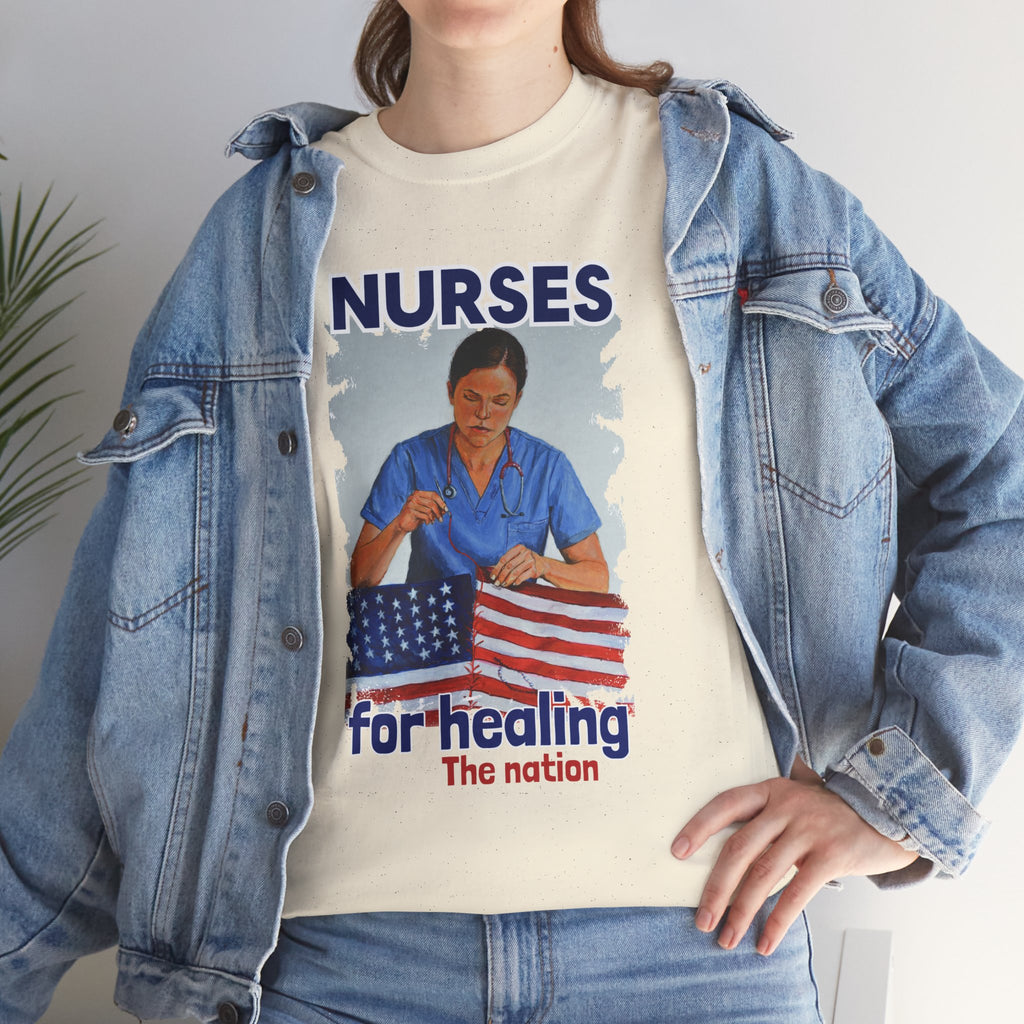 Unisex Medium fabric Cotton Tee - Nurses For Healing The Nation (front) - Nurses Standing Up For Humanity (back) - 100% cotton - NFH-T-G5000