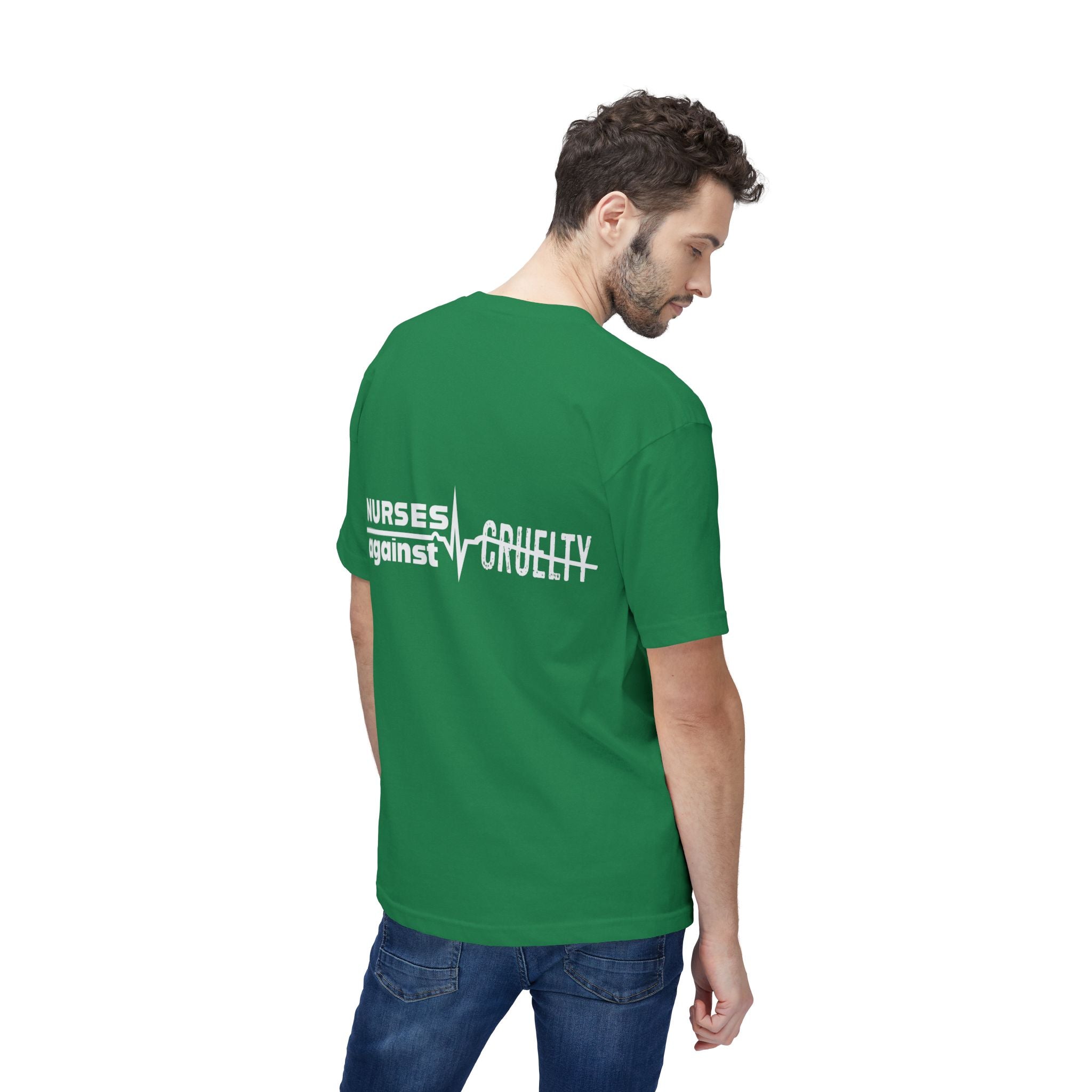 Unisex Midweight T-shirt, Nurses Against Fascism (front) - Nurses Against Cruelty (back) - 100% Polyster - NAF-T-BS5040