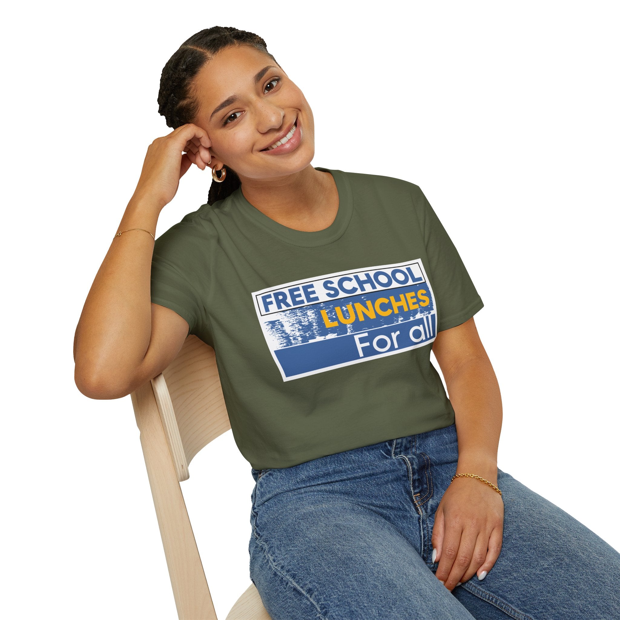 Unisex Lightweight fabric T-Shirt - Free School Lunches For All (front) - Nurses Against The Rich Starving The Poor (back) - 100% ring-spun cotton - NAH-T-G64000