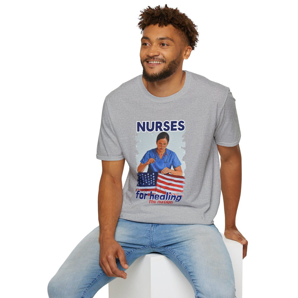 Unisex Lightweight fabric T-Shirt - Nurses For Healing The Nation (front) - Nurses Standing Up For Humanity (back) - 100% ring-spun cotton - NFH-T-G64000