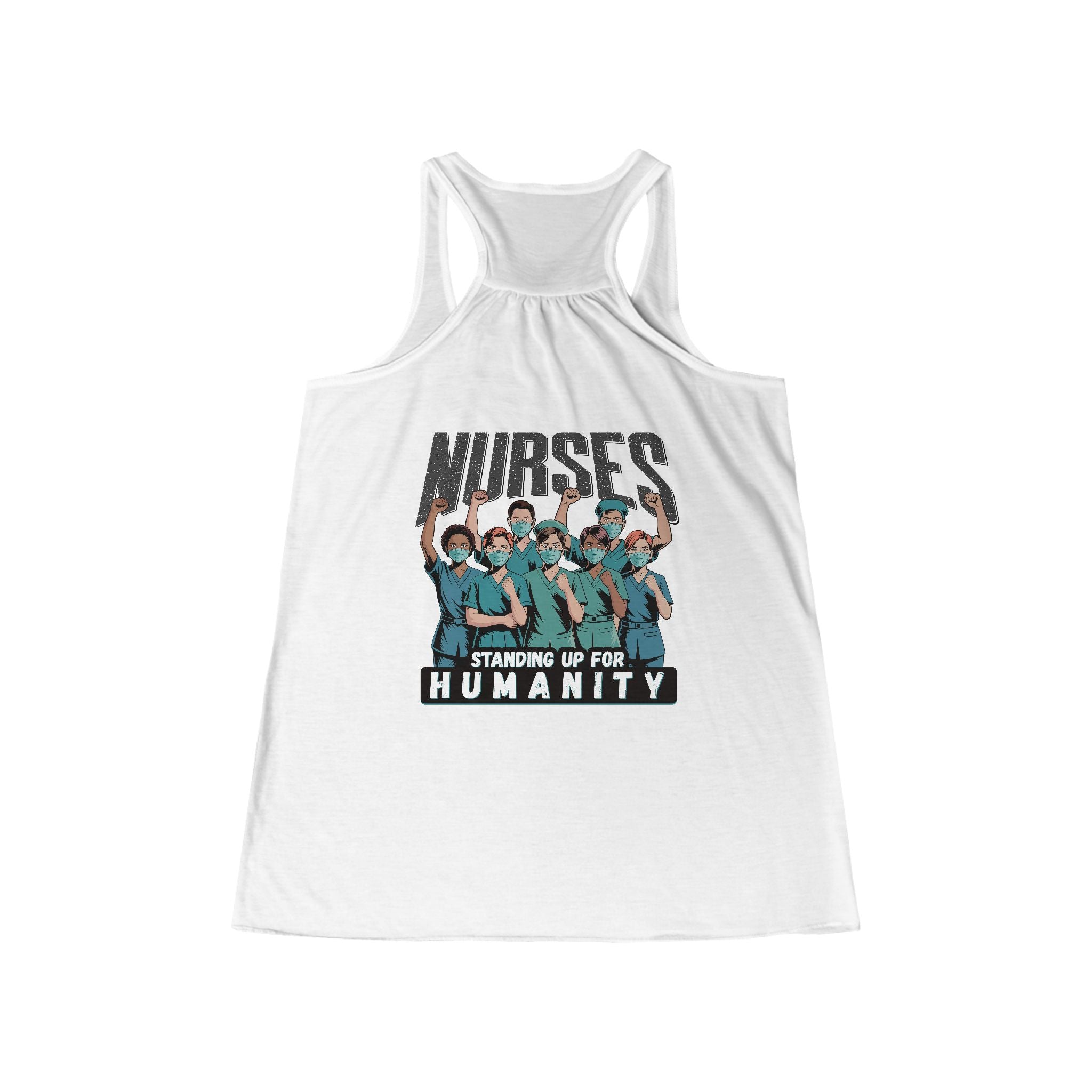 Women's Flowy Extra Light fabric Racerback Tank - Nurses For Healing The Nation (front) - Nurses Standing Up For Humanity (back) - 65% Polyester 35% Viscose - NFH-F-BC8800