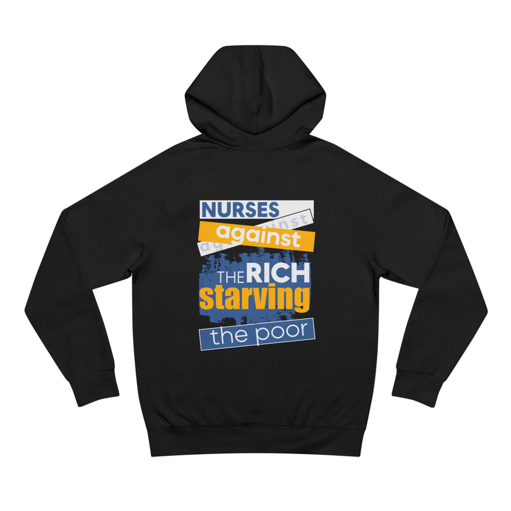 Unisex Mid-weight Hoodie - Free School Lunches For All (front) - Nurses Against The Rich Starving The Poor (back) - 80% cotton, 20% Polyester - NAH-H-AC5101