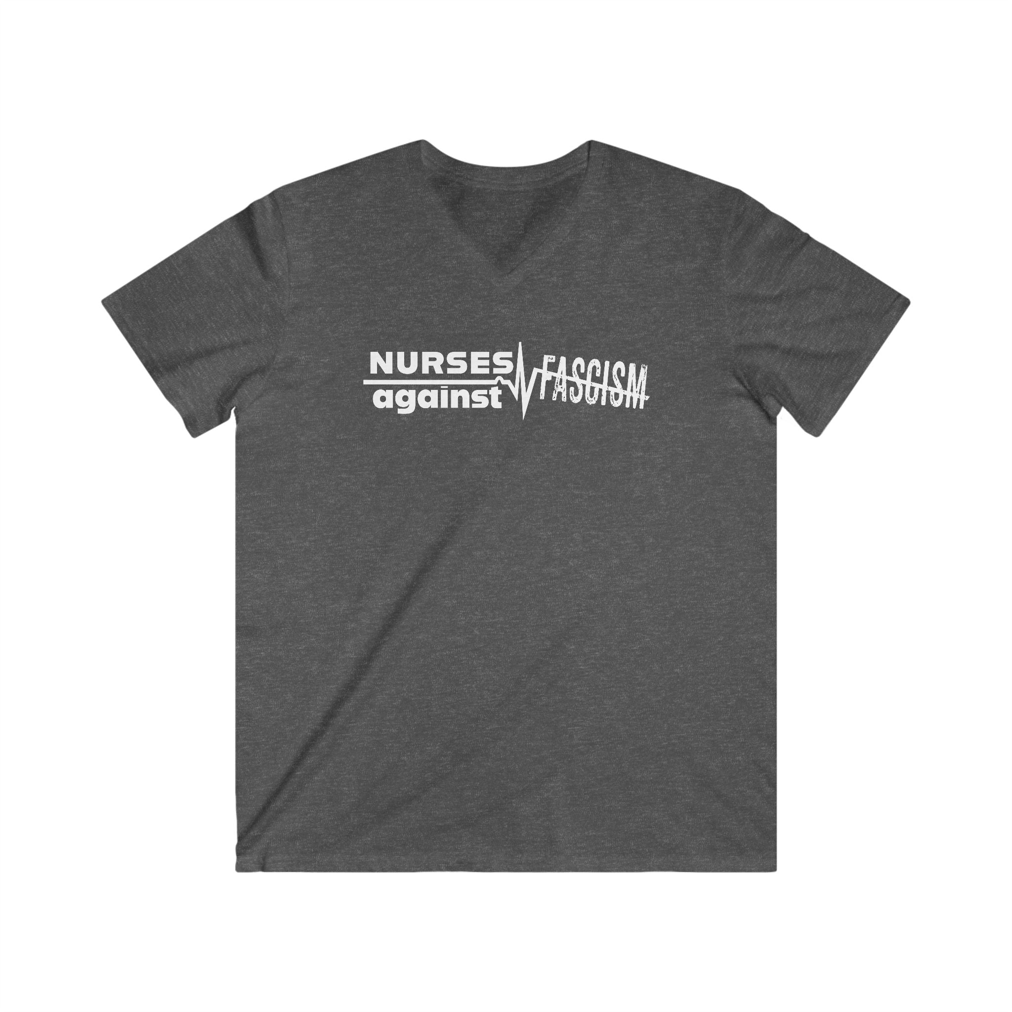 Unisex Medium fabric V-Neck T-Shirt - Nurses Against Fascism (front) - Nurses Against Cruelty (back) - 100% cotton - NAF-V-G5V00L