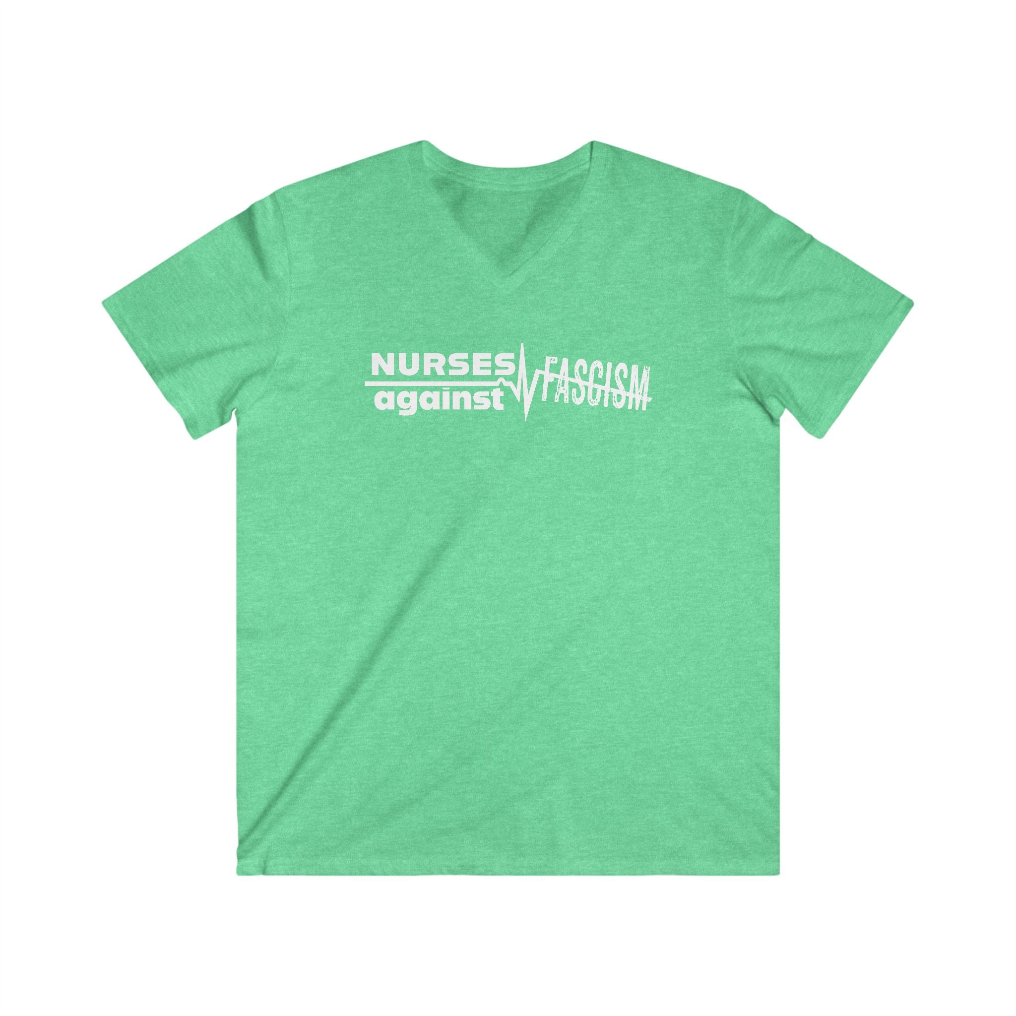 Unisex Medium fabric V-Neck T-Shirt - Nurses Against Fascism (front) - Nurses Against Cruelty (back) - 100% cotton - NAF-V-G5V00L