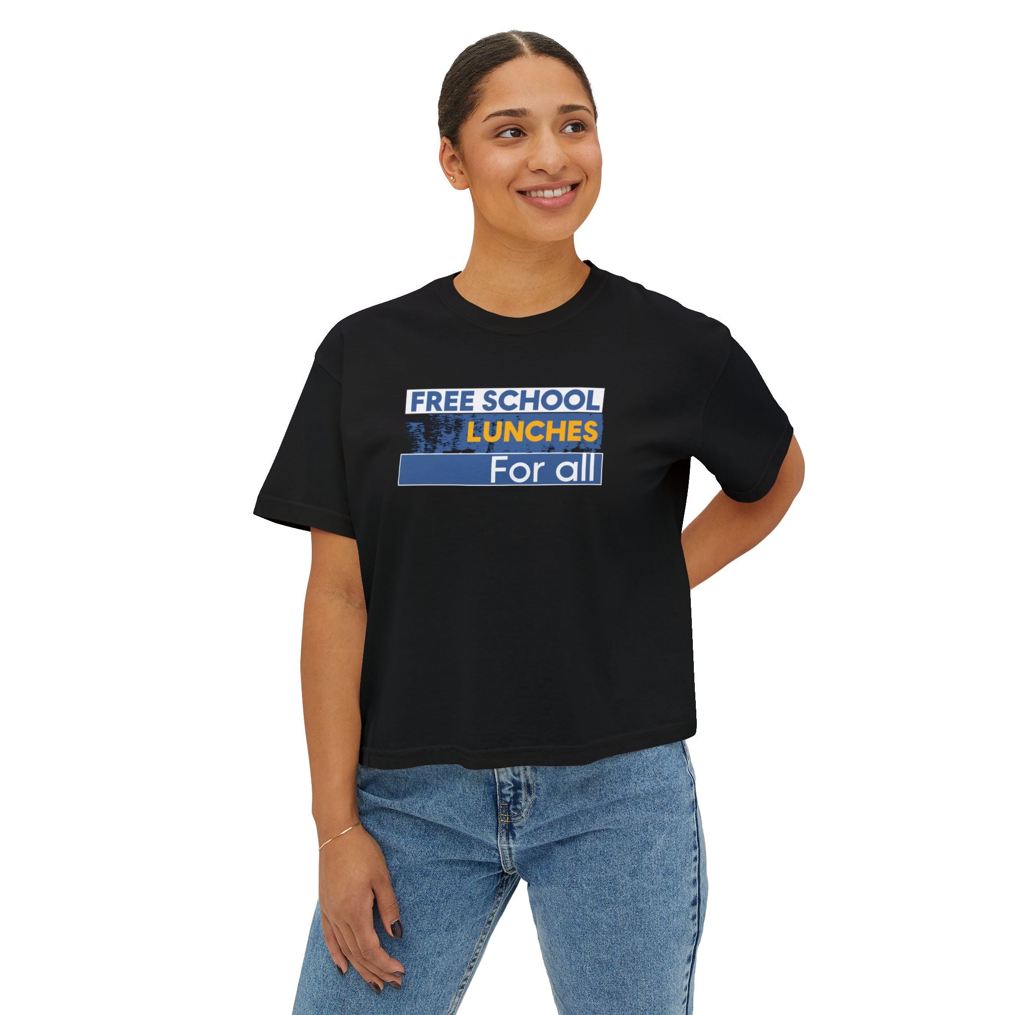 Women's Boxy Heavy fabric Tee - Free School Lunches For All (front) - Nurses Against The Rich Starving The Poor (back) - 100% ring-spun US cotton - NAH-T-CC3023CL