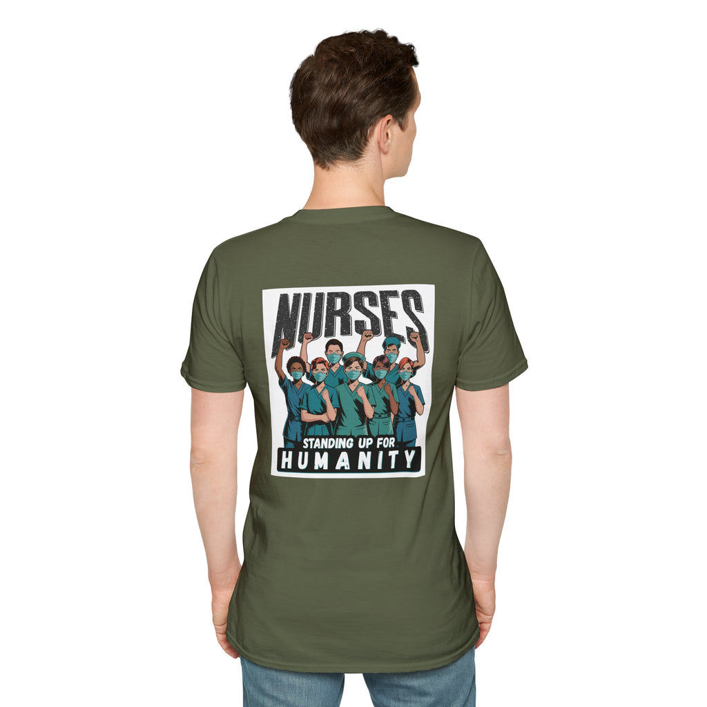 Unisex Lightweight fabric T-Shirt - Nurses For Healing The Nation (front) - Nurses Standing Up For Humanity (back) - 100% ring-spun cotton - NFH-T-G64000