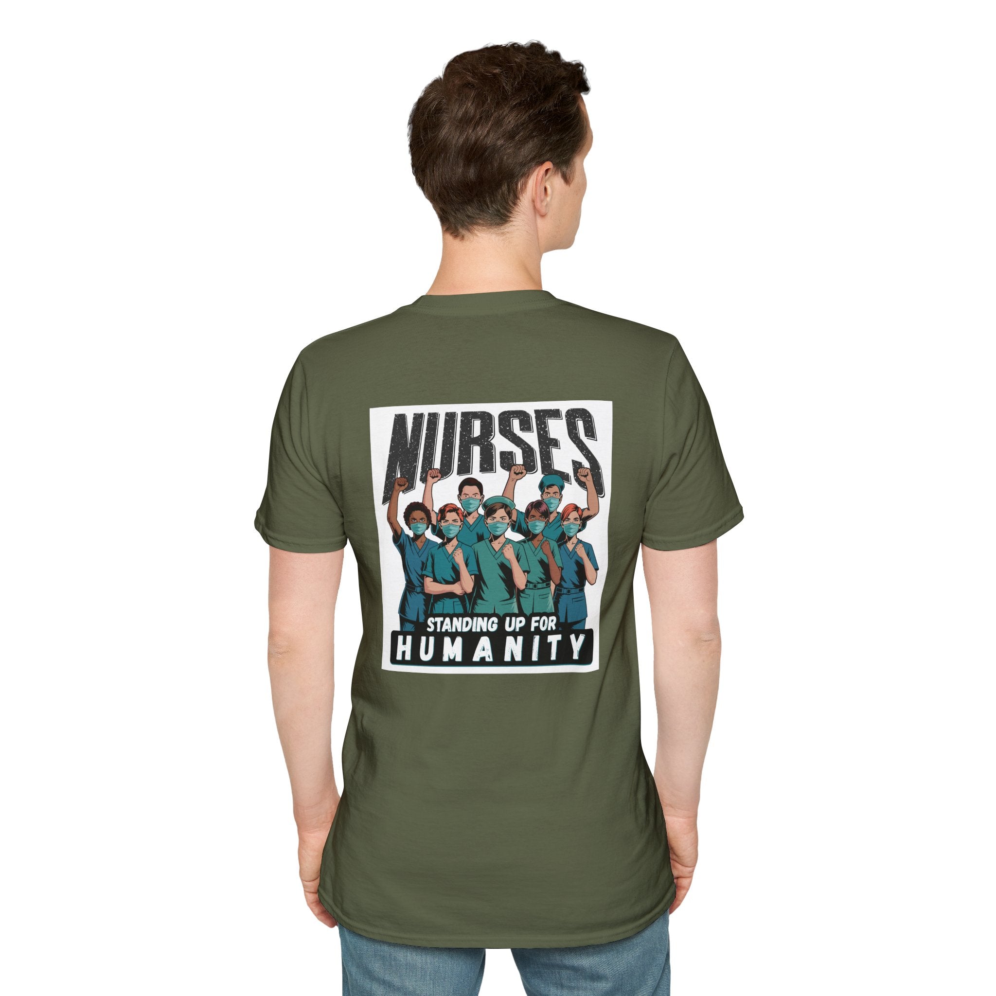 Unisex Lightweight fabric T-Shirt - Nurses For Healing The Nation (front) - Nurses Standing Up For Humanity (back) - 100% ring-spun cotton - NFH-T-G64000