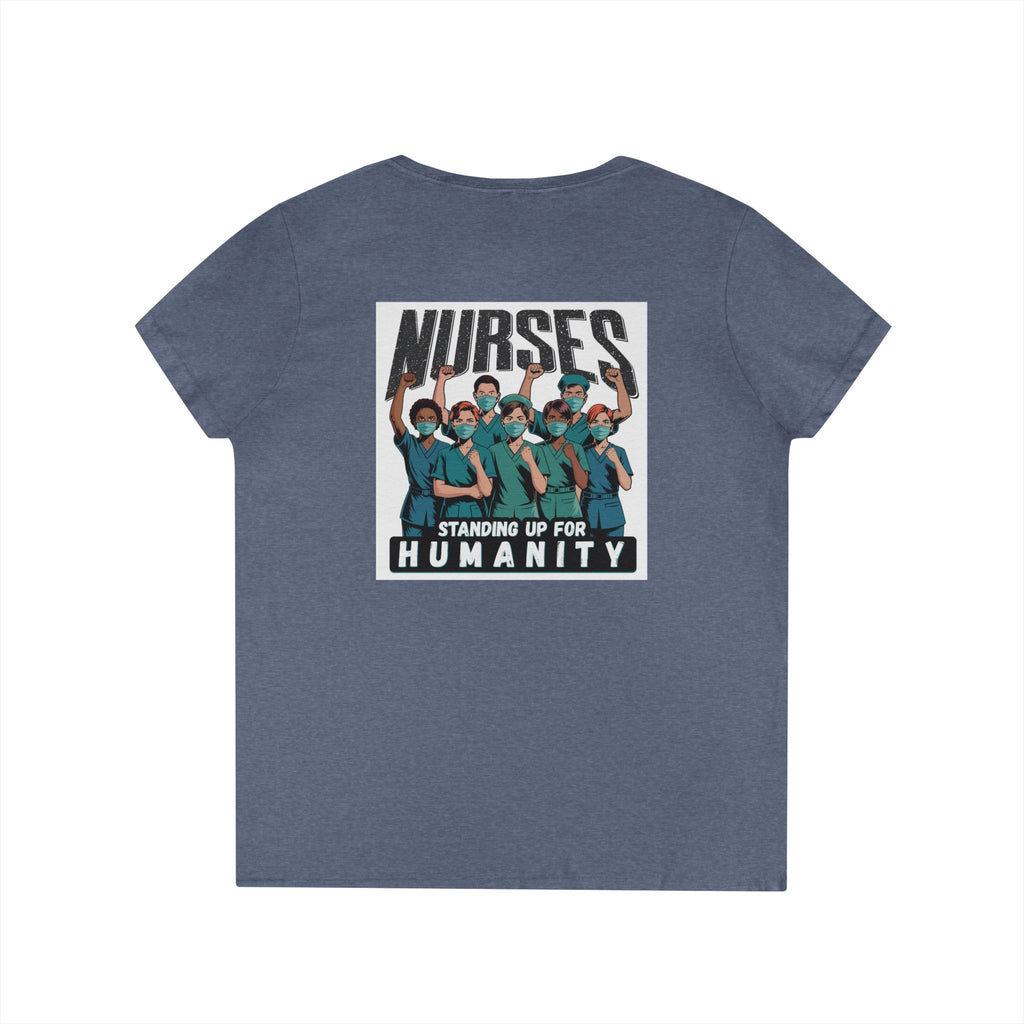 Women's Medium fabric V-Neck T-Shirt - Nurses For Healing The Nation (front) - Nurses Standing Up For Humanity (back) - 100% cotton - NFH-V-G5V00L