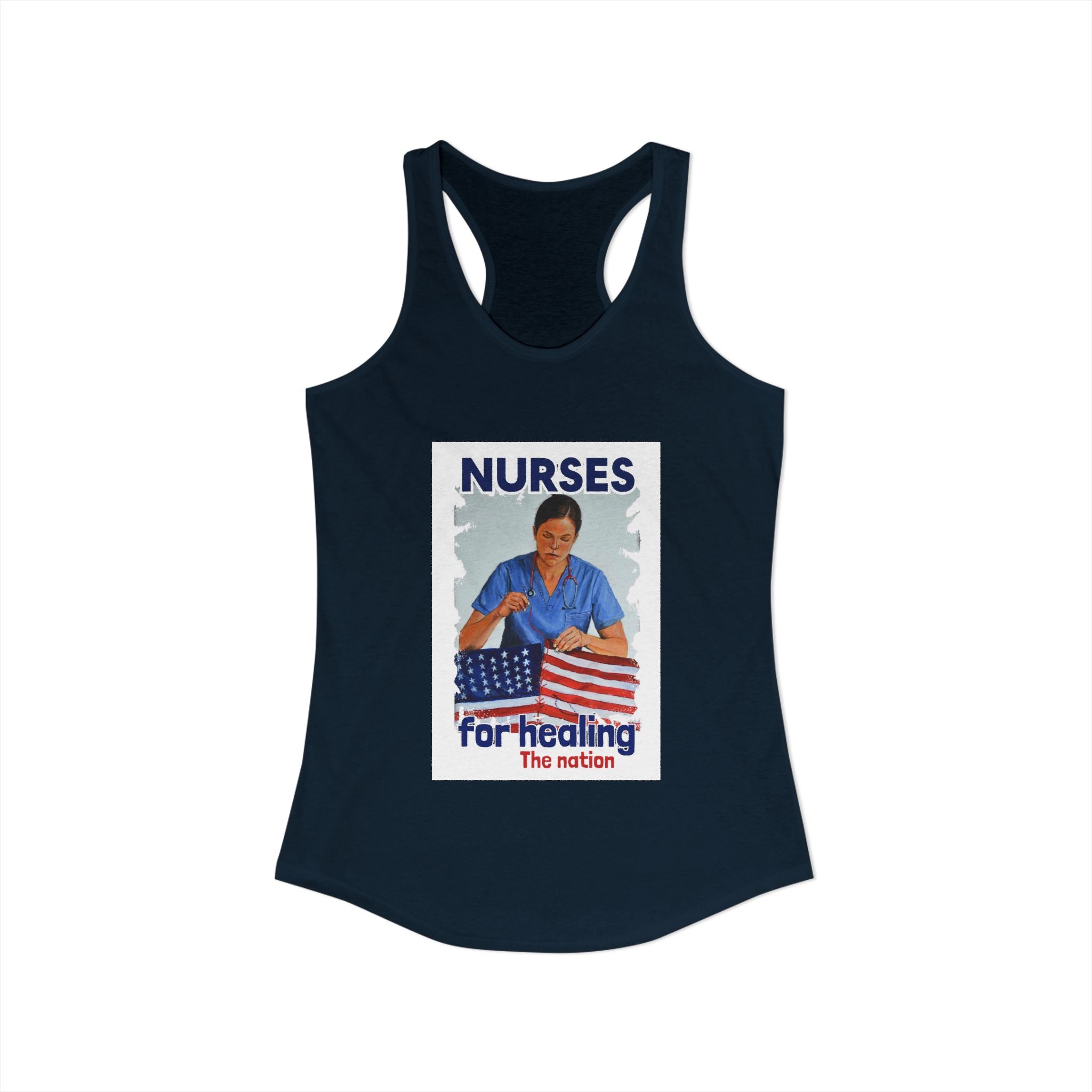 Women's Extra Light fabric Ideal Racerback Tank - Nurses For Healing The Nation (front) - Nurses Standing Up For Humanity (back) - 60% combed, ring-spun cotton and 40% polyester - NFH-R-NL1533